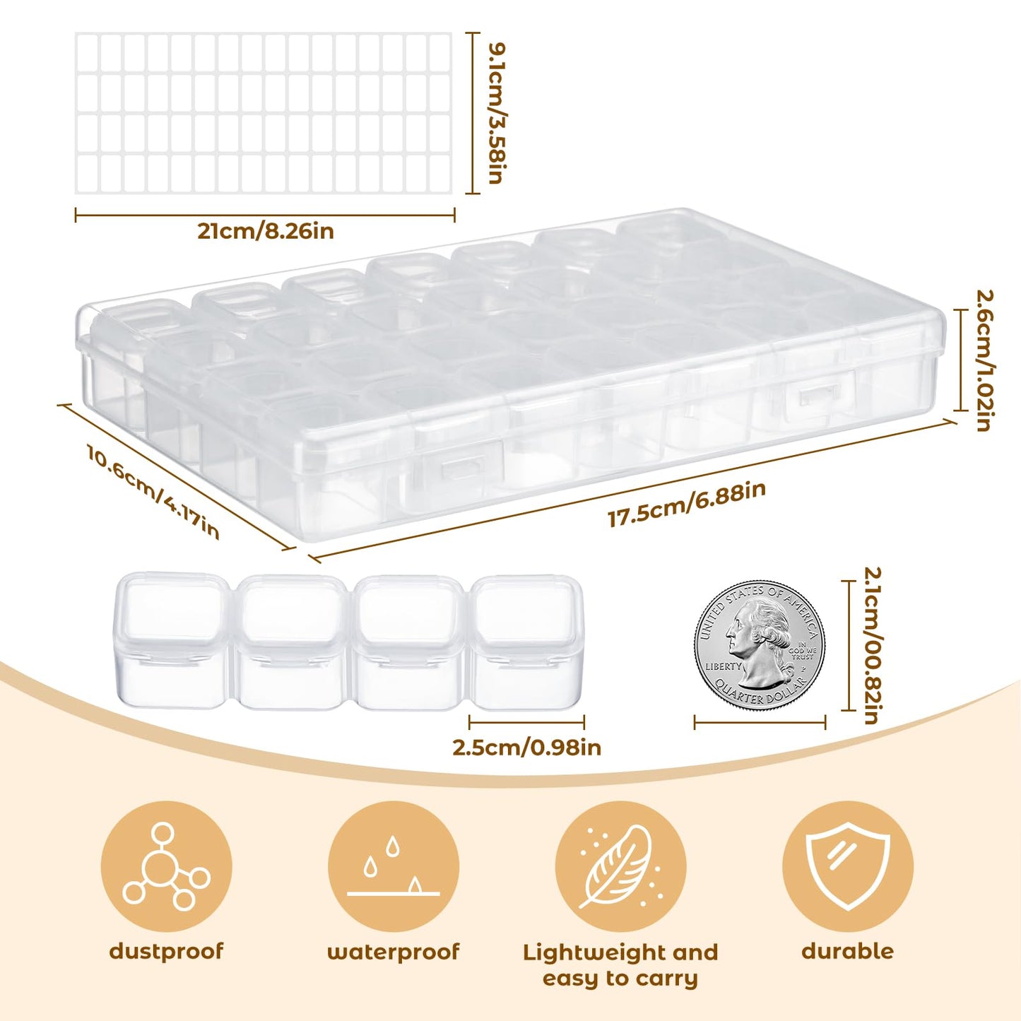 Diamond Painting Boxes Plastic Organizer 18 Pack 28 Grids Bead Storage Containers 504 Slots with 512pcs Label Stickers, Diamond Art, Bead Box, Painting Boxes Plastic Organizer