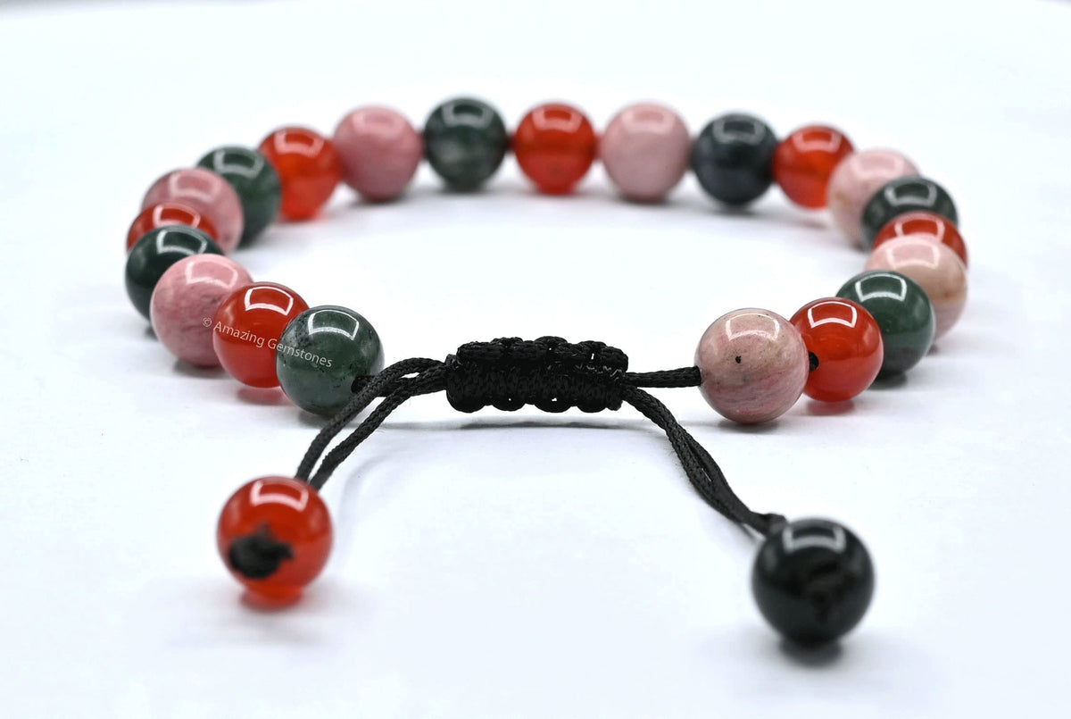 Amazing Gemstone Immunity Manifestation Bracelet - Carnelian Rhodonite Moss Agate Bracelet Set for Men Women Healing Calming Anxiety Stress Relief Gifts Pulseras Para Hombres Mujer Stocking Stuffers