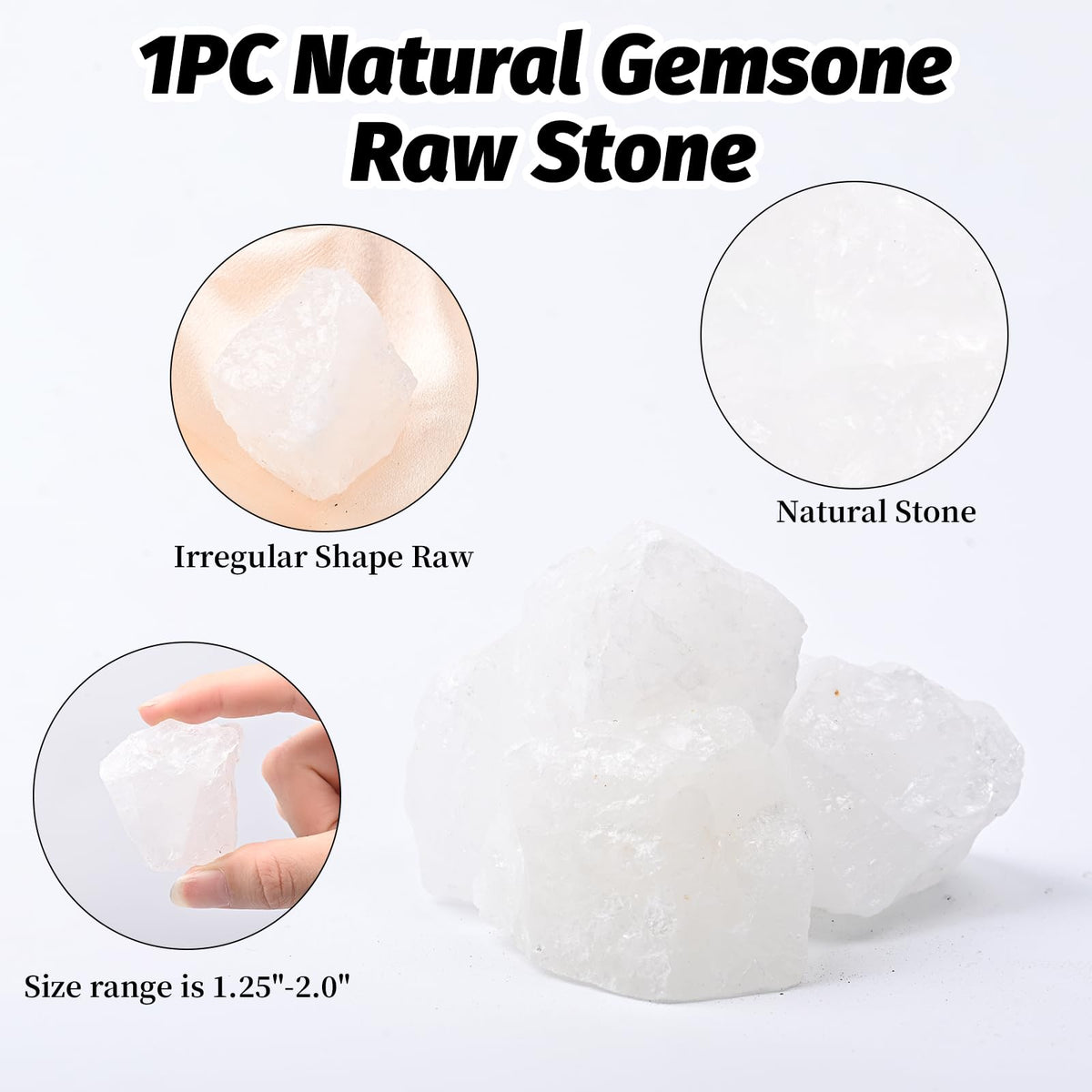 Clear Quartz Raw Stones 1PC, Gemstones Raw Stones and Healing Crystals, Hand Carved Natural Pocket Raw Stone for Decoration Tumbling, Garden(1.18"-1.97")