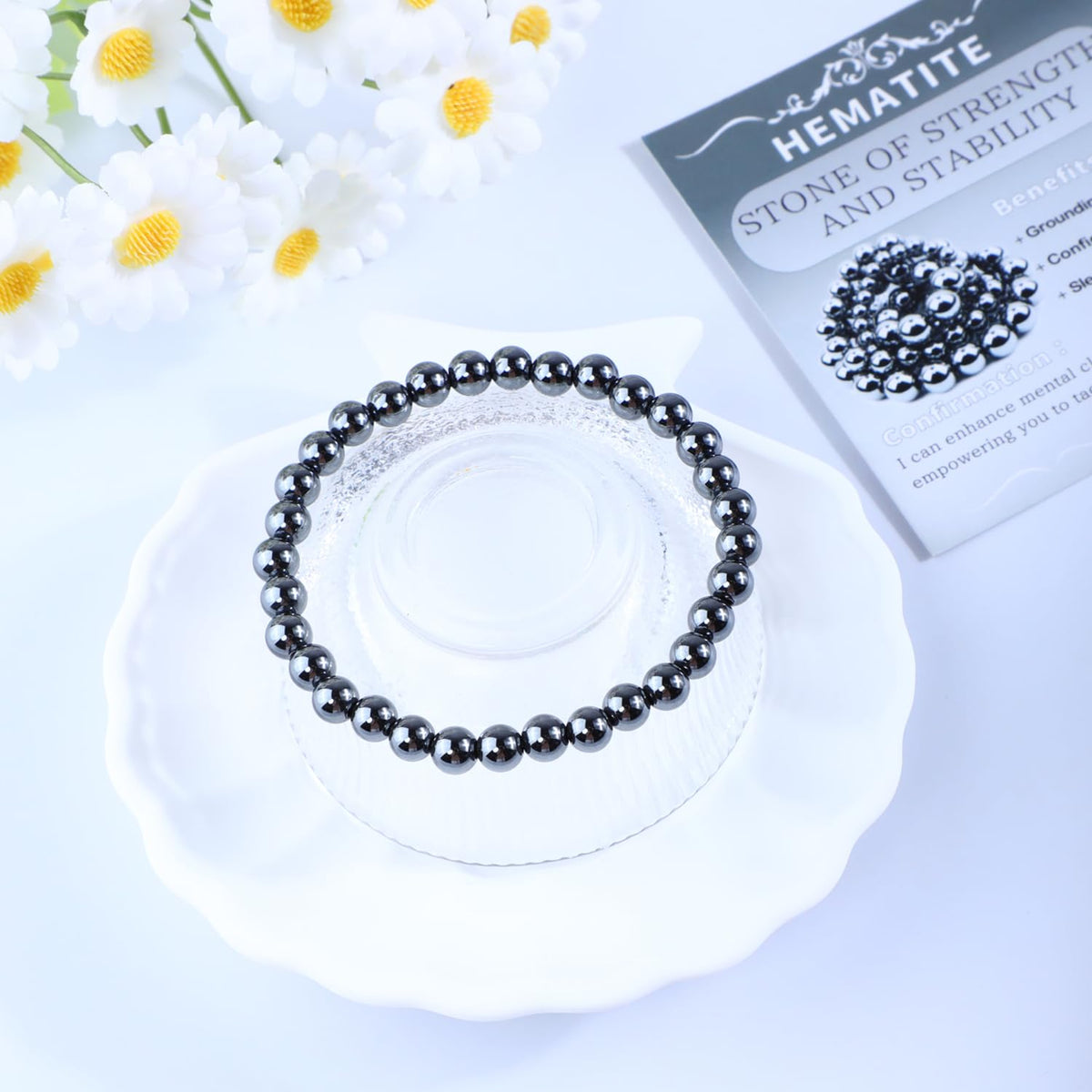 Bymitel 6mm Hematite - Handmade Reiki Gemstone Stretch Bracelet, Natural Beauty & Spiritual Essence, Crystal Healing for Unisex Adults