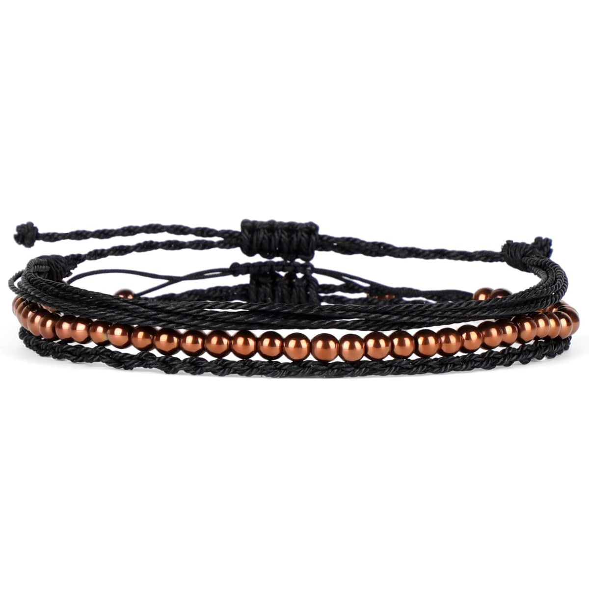 QOGIR Handmade Healing Bracelet,4mm Natural Copper Hematite Gem Stone Beads Bracelet Gifts for Men Women with 2PCS Size Adjustable Rope Bracelets