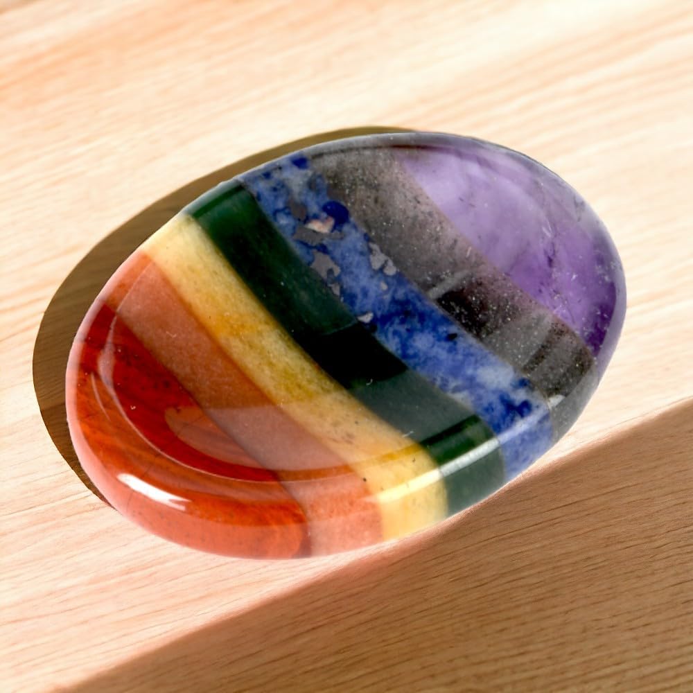 Anaya Agate Seven Chakra Worry Stones Certified Crystal Thumb Worry Stone for Anguish, Relaxing and Soothing Balance Stones for Meditation, Stress Relief Crystals and Healing Stones for Men, Women