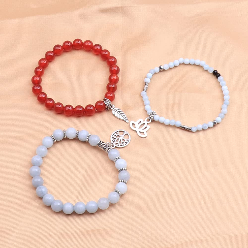 UEUC Tree of Life Yoga Healing Stone Bracelets, Multilayer Lotus Chakra Stone Reiki Bracelet Sets, Anxiety Crystal Natural Stone,for Women Stress Relief(#61)