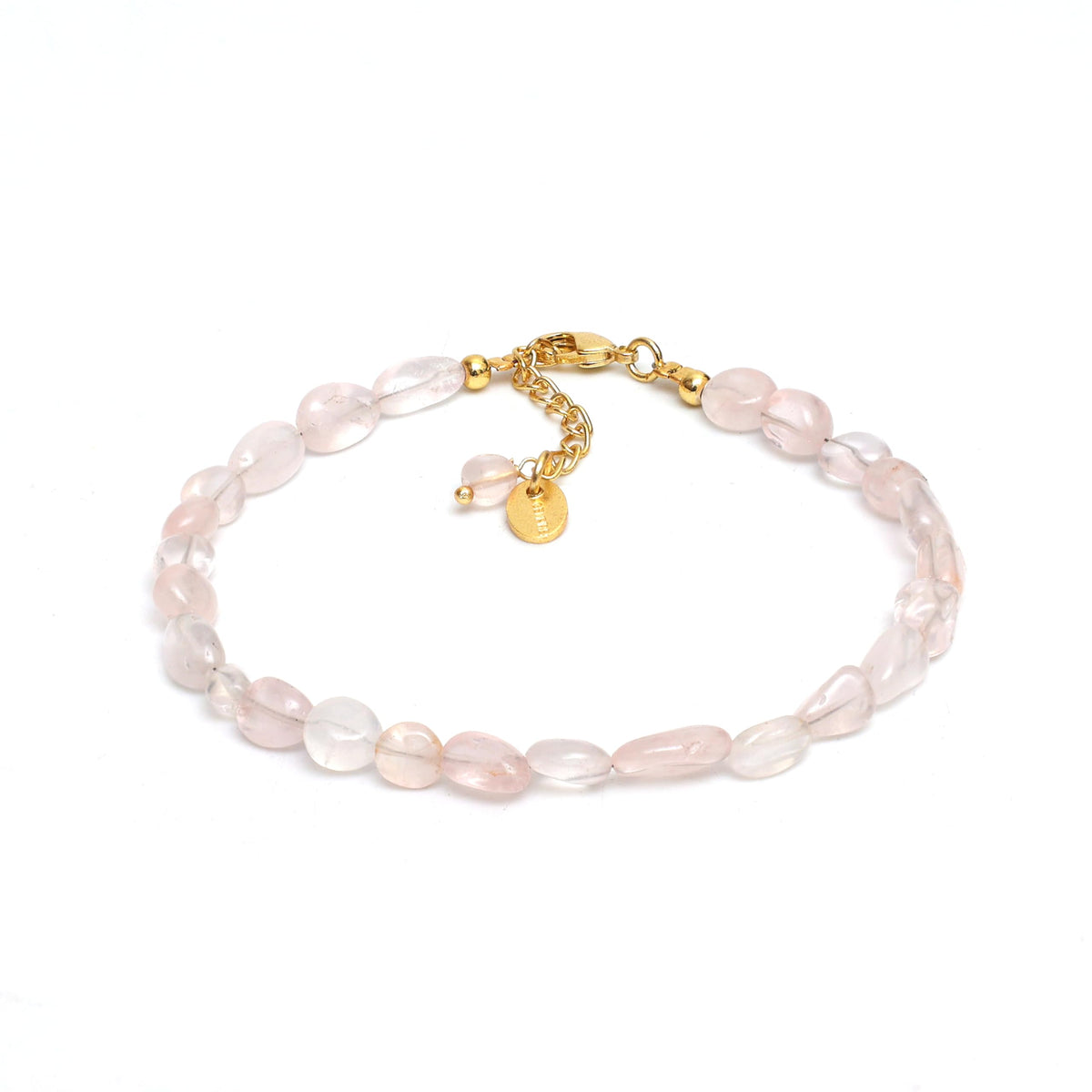 Gempires Pink Rose Quartz Beaded Bracelet Lightweight Handmade Gemstone Jewelry Hypoallergenic 8 Inch Gold Plated Trendy Western Jewerly For Women