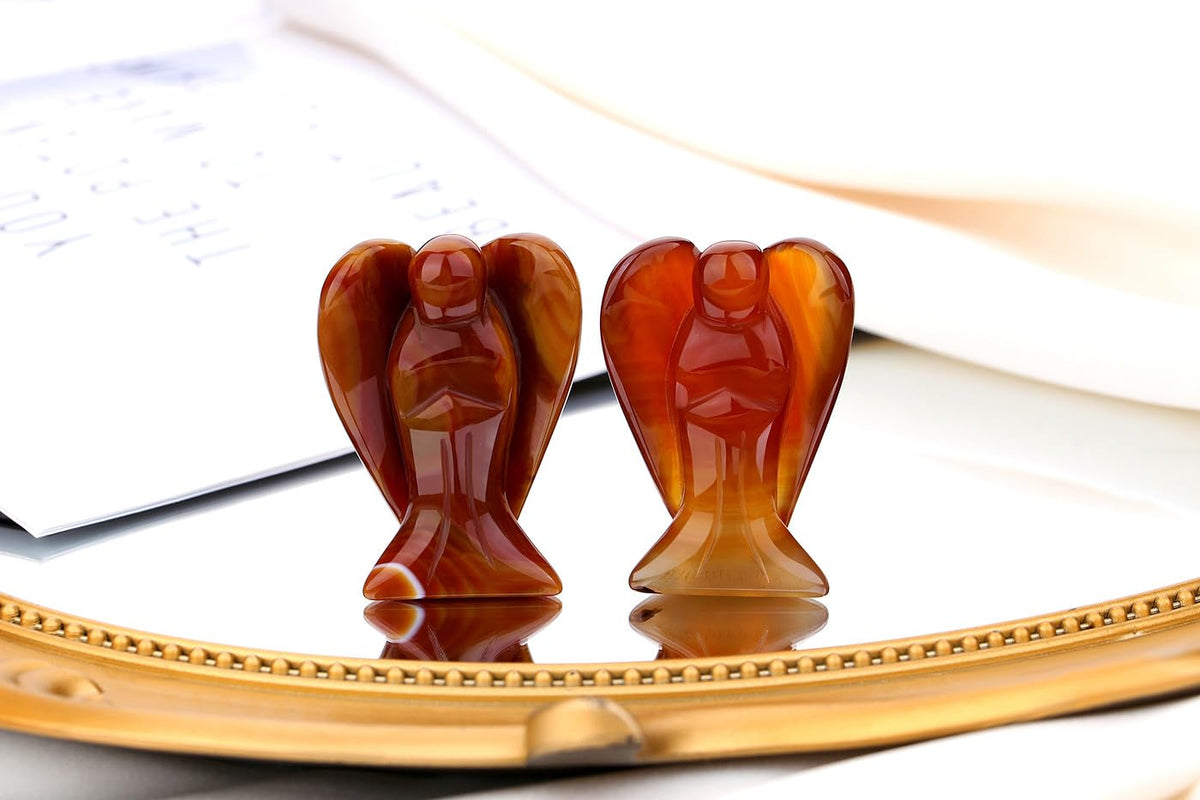 QINJIEJIE Red Carnelian Crystal Angel Decor Guardian Angel Statue Hand Carved Stone Peace Angel Figurines Reiki Gemstones Room Home Office Decorations Gifts for Women