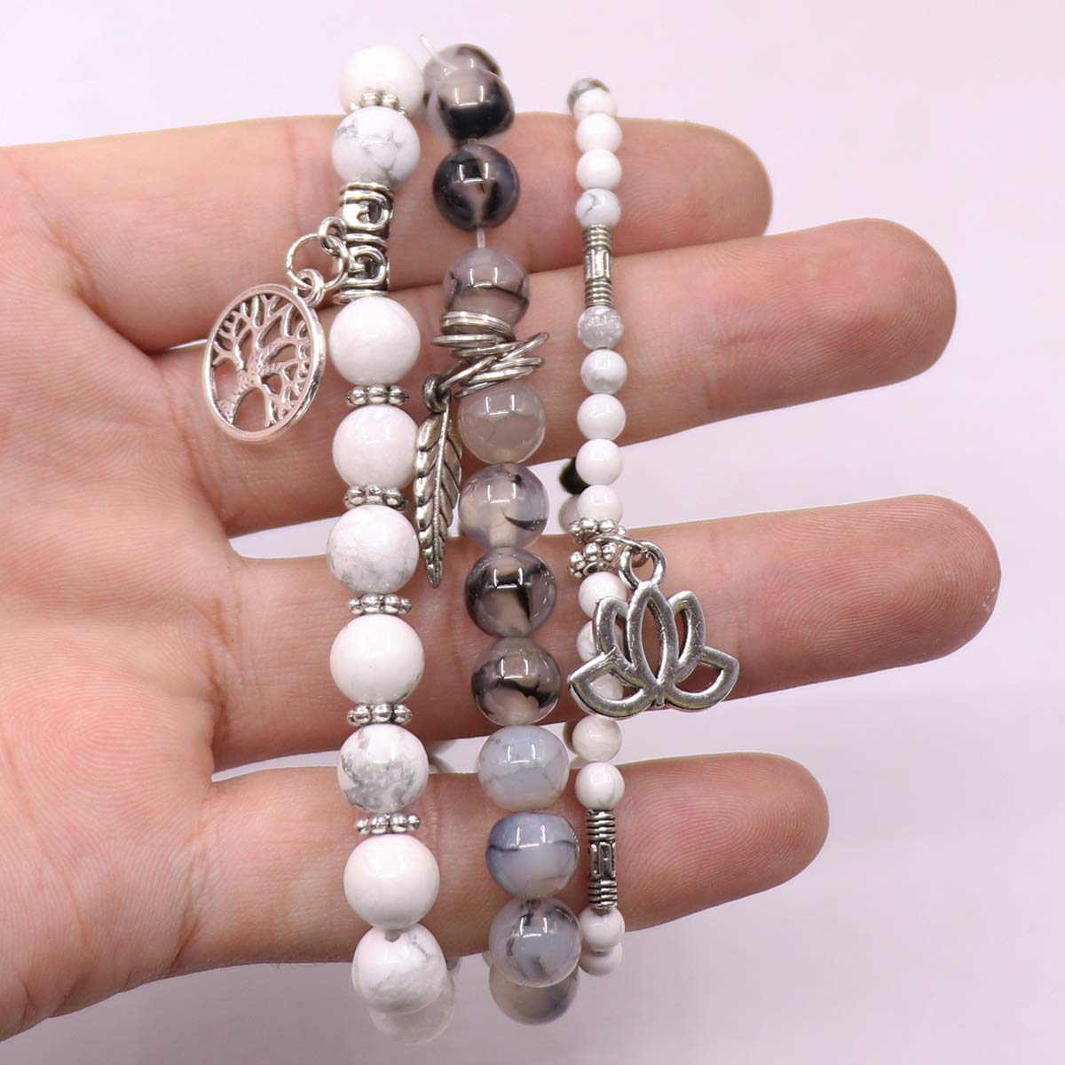 UEUC Tree of Life Yoga Healing Stone Bracelets,Multilayer Lotus Chakra Stone Reiki Bracelet Sets,Anxiety Crystal Natural Stone,for Women Stress Relief