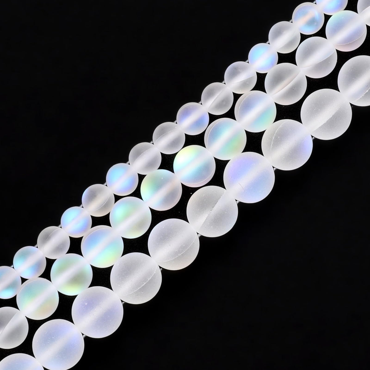 uxcell Matte Crystal Glass Beads 10mm Synthetic Frosted Shining Semi-Precious Round Loose Beads Synthetic Moonstone for Jewelry Making DIY Bracelet, White