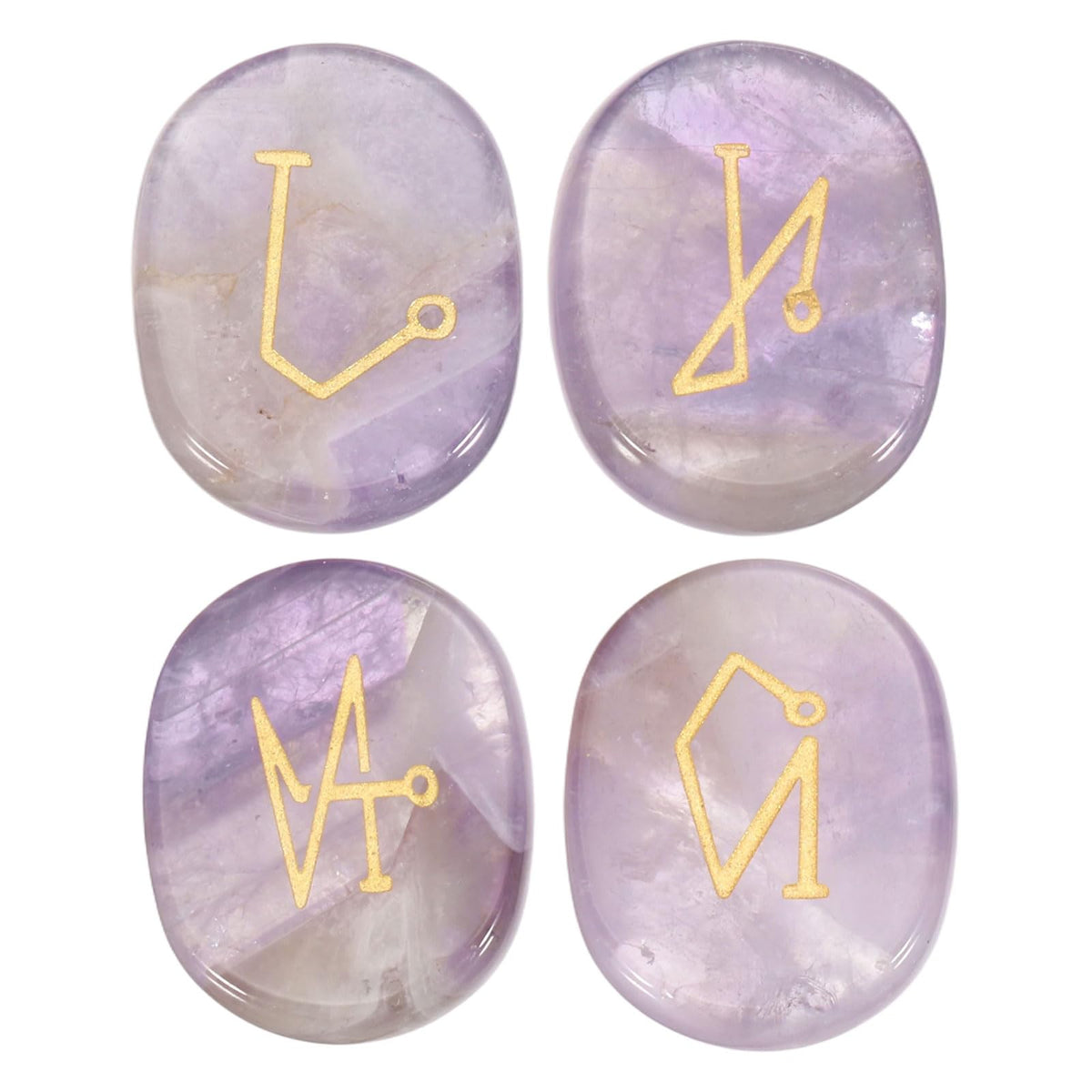 MECCANIXITY 4Pcs Engraved Chakra Stones with Reiki Symbols, Amethyst Reiki Healing Crystal Gemstone 7 Chakra Crystal Stones Tumbled Palm Stone for Anxiety Relieve