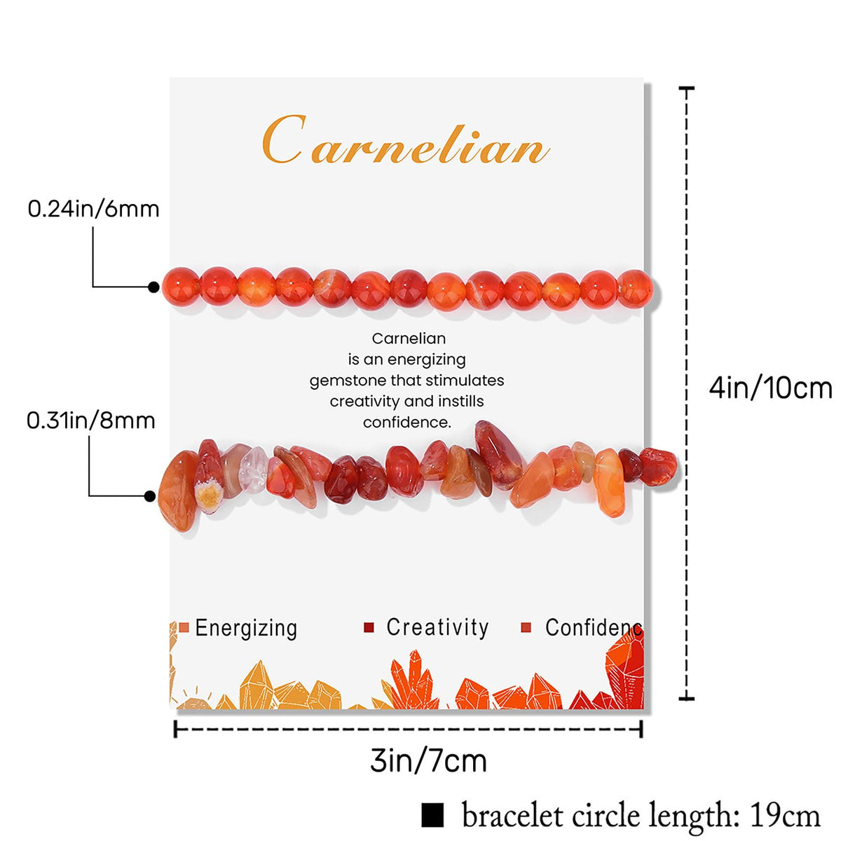 2Pcs Carnelian Crystal Bracelet for Women Natural Stone Bracelet Carnelian Bead Bracelet Healing Crystal Bracelet Carnelian Jewelry for Women
