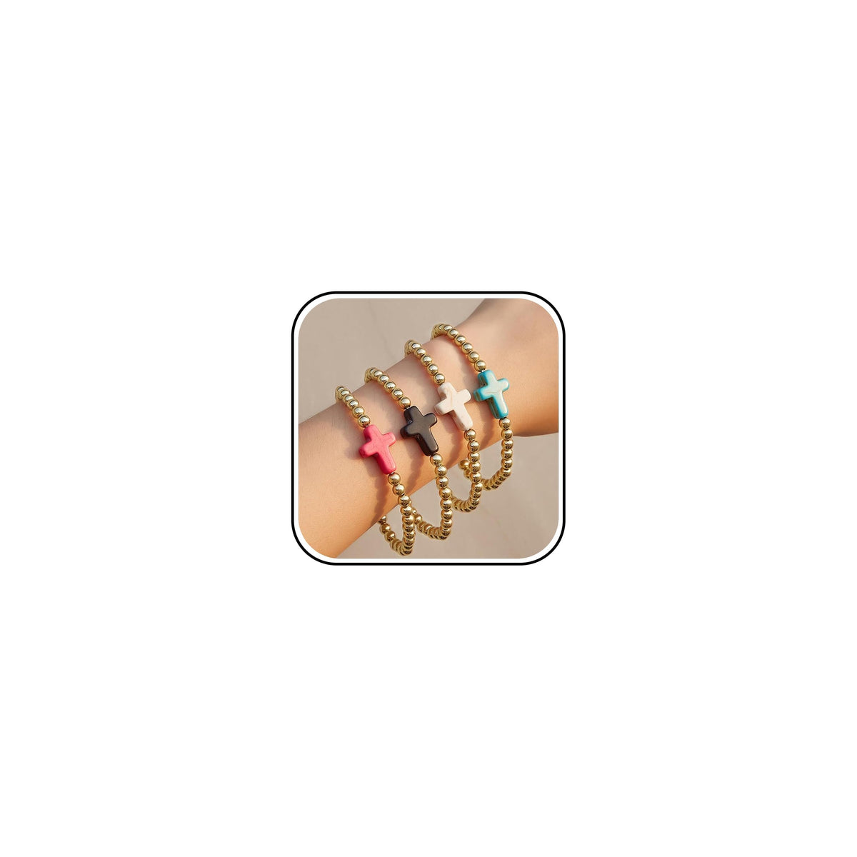 Harry and Henry Gold Beaded Bracelets for Women Non Tarnish Dainty Pearl Beaded Bracelet Cross Stack Stretch Bracelets for Women Trendy Gifts 2025 Easter Basket Stuffers