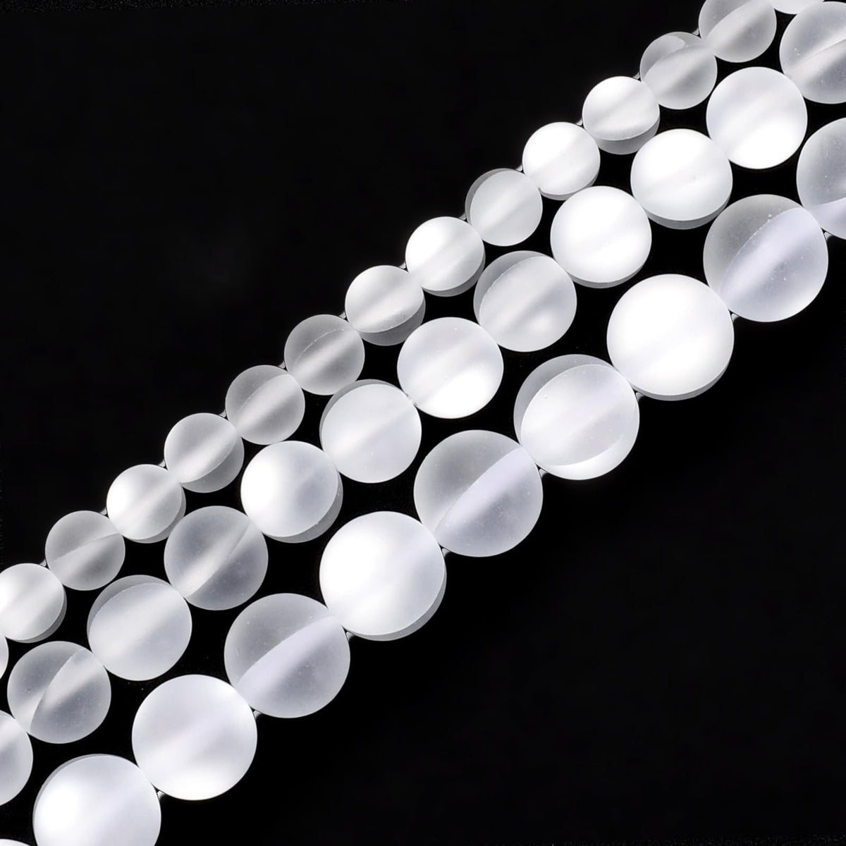uxcell Matte Crystal Glass Beads 6mm Synthetic Frosted Shining Semi-Precious Round Loose Beads Synthetic Moonstone for Jewelry Making DIY Bracelet, White Silver