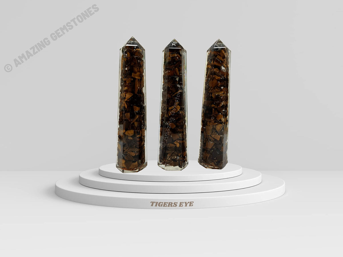 Amazing Gemstone Tigers Eye Crystal Orgone Towers ~ Natural Healing Crystal Point Obelisk for Reiki Healing and Crystal Grid (4.5 to 5 Inch, Pack of 1)