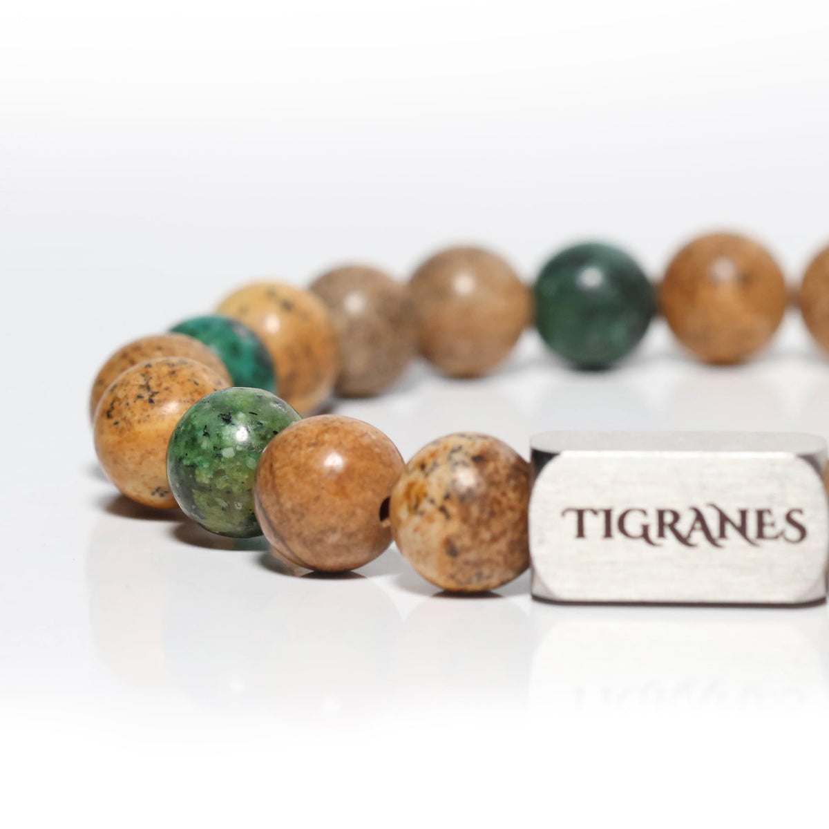Picture Jasper & African Turquoise Bracelet – Handmade Natural Gemstone Beaded Bracelet for Men & Women – Grounding and Transformation Energy Jewelry (Jasper & African Turquoise)