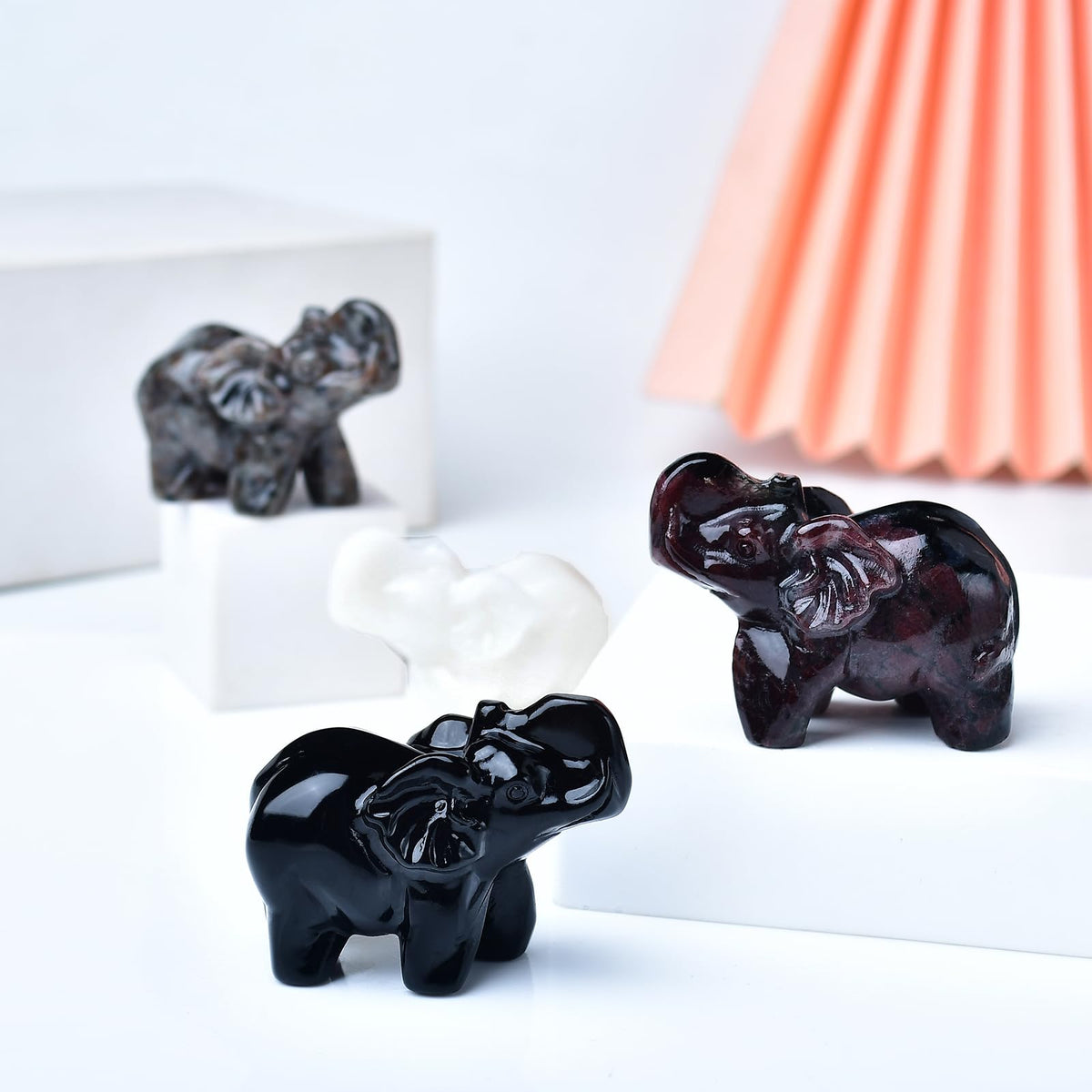 WUYOUSHI Obsidian Crystal Elephant Statue 2" Healing Crystal Handmade Figurine Lucky Guardian Pocket Statues Reiki Meditation Office Home Decoration Gift