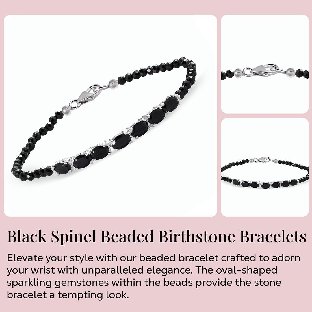 SHOP LC DELIVERING JOY Spinel Black Bracelet in Sterling Silver - Charm Bracelets for Women - Unique Promise Birthday Christmas Gifts for Her Size - 7.25 Inches