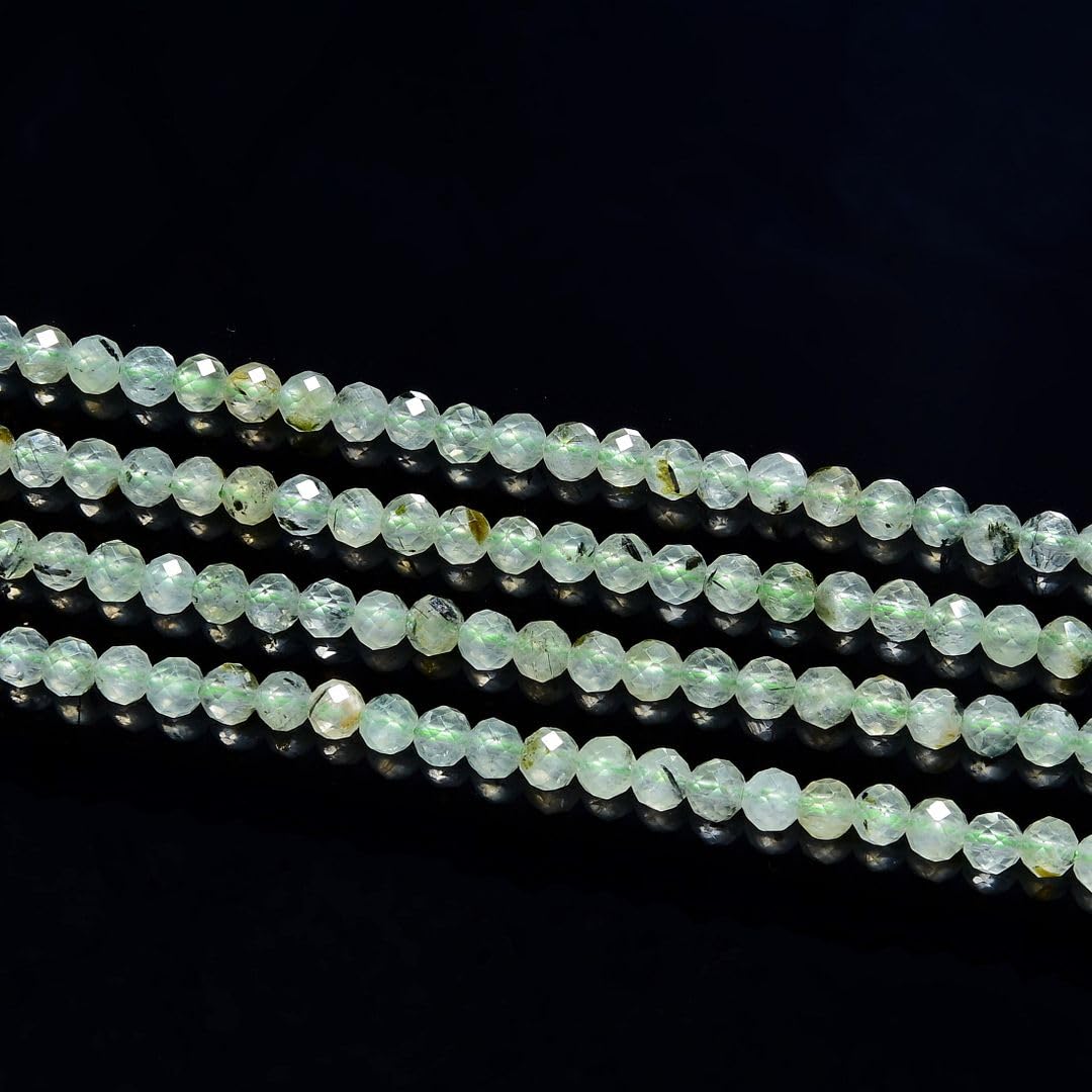 Adabele 15 Inch Natural Green Prehnite Healing Gemstone 3mm (0.12 Inch) Tiny Small Faceted Round Loose Beads Stone Spacer (105-115pcs) for Craft Jewelry Making GK3-12