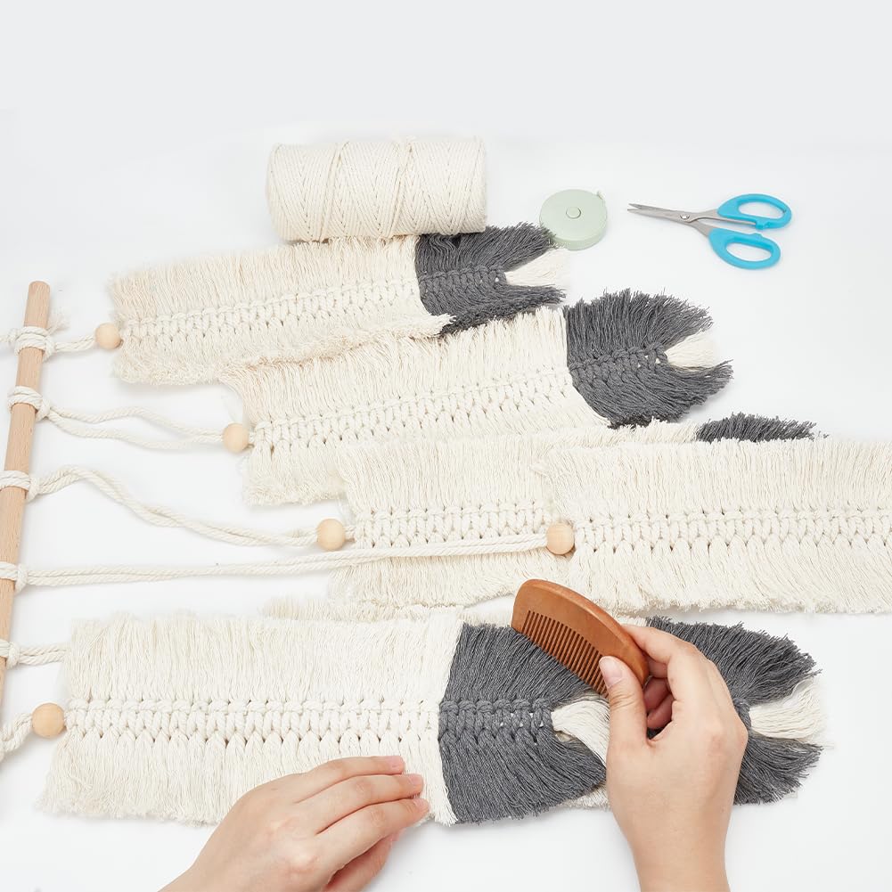 ORIGACH DIY Macrame Feather Wall Hanging Kit Boho White and Dark Gray Feather Tapestry Macrame Kit for Adults Beginner Handmade Rustic Macrame Feathers Leaf Wall Hanger Decor for Living Room Bedroom