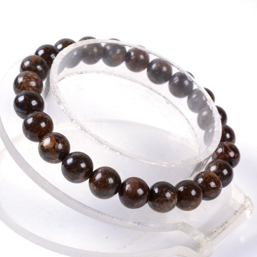 Justinstones Natural Bronzite Gemstone 8mm Round Beads Stretch Bracelet 7 Inch Unisex