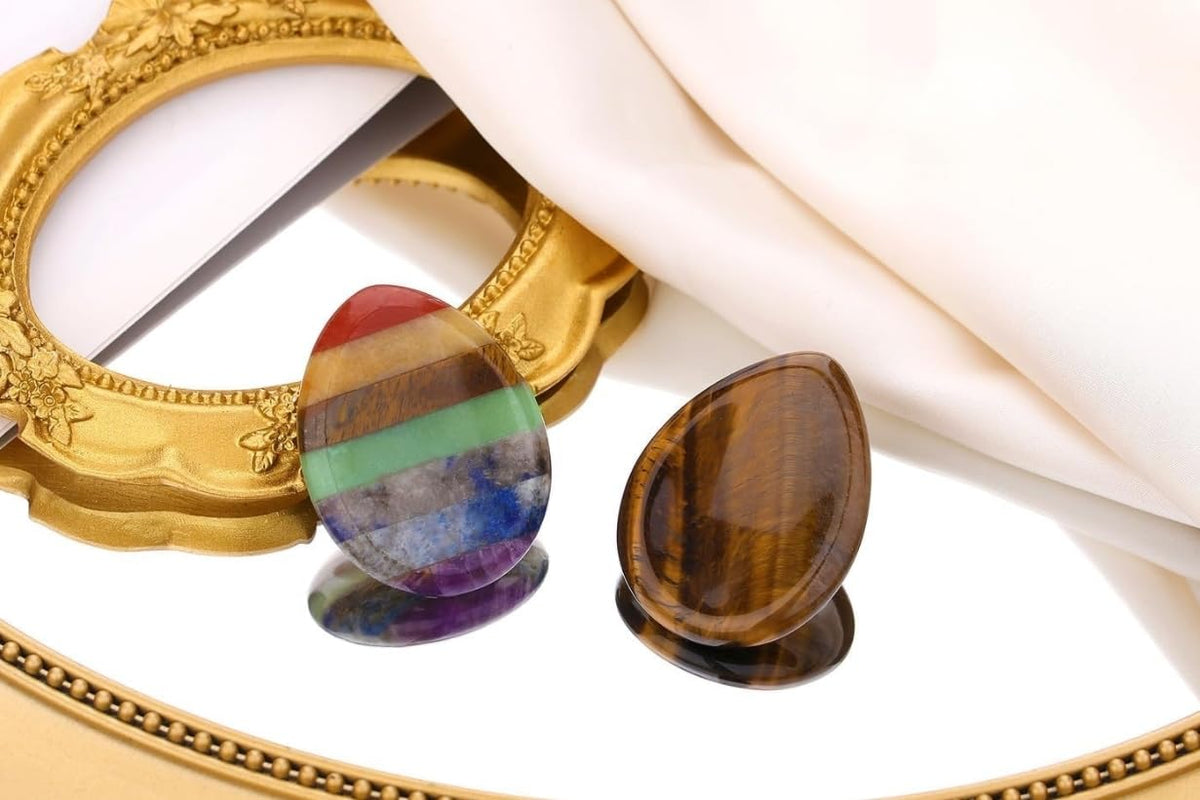 QINJIEJIE Crystal Thumb Worry Stone for Anxiety Healing Crystals Chakra Stones Tiger's Eye Water Drop Palm Worry Stones Meditation Crystal Stress Relief Items Gift for Him Stocking Stuffers 2PCS