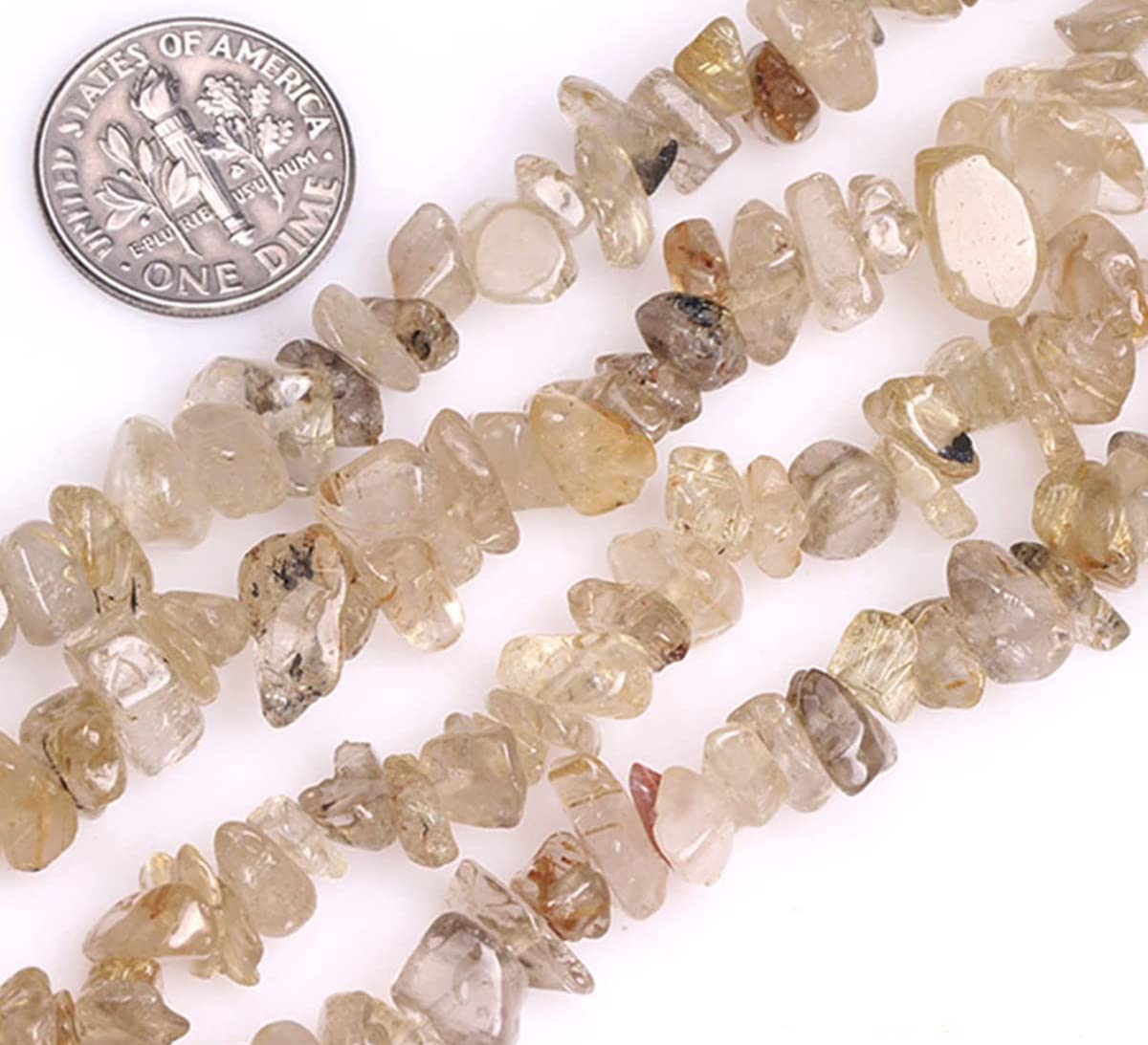 HAAMIIQII 5-8mm Natural Golden Rutilated Quartz Chips Beads Irregular Chip Stones Loose Gemstone Beads Energy Healing Beads for Jewelry Making Strand 30 Inch