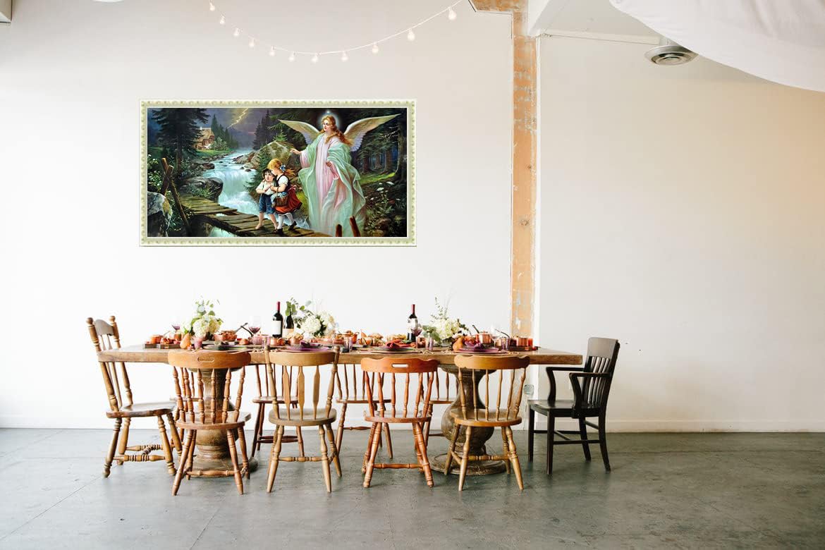 JesMolla DIY 5D Full Round Diamond Painting by Number Kits for Adults, Diamond Painting Kits Round Full Drill Diamond Art Kit Picture Craft for Home Wall Art Decor (Guardian Angel)