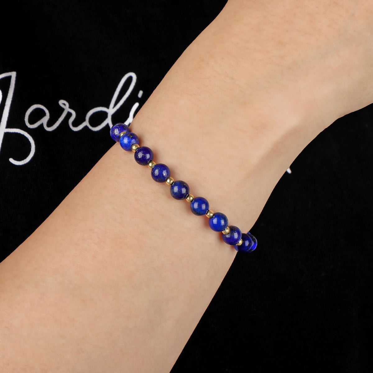 QOGIR Lapis - Stone of Spiritual Insight - 14K Gold Plated Beads Natural Gemstone Stretch Elastic Dainty Healing Beaded Bracelets Gifts 6mm