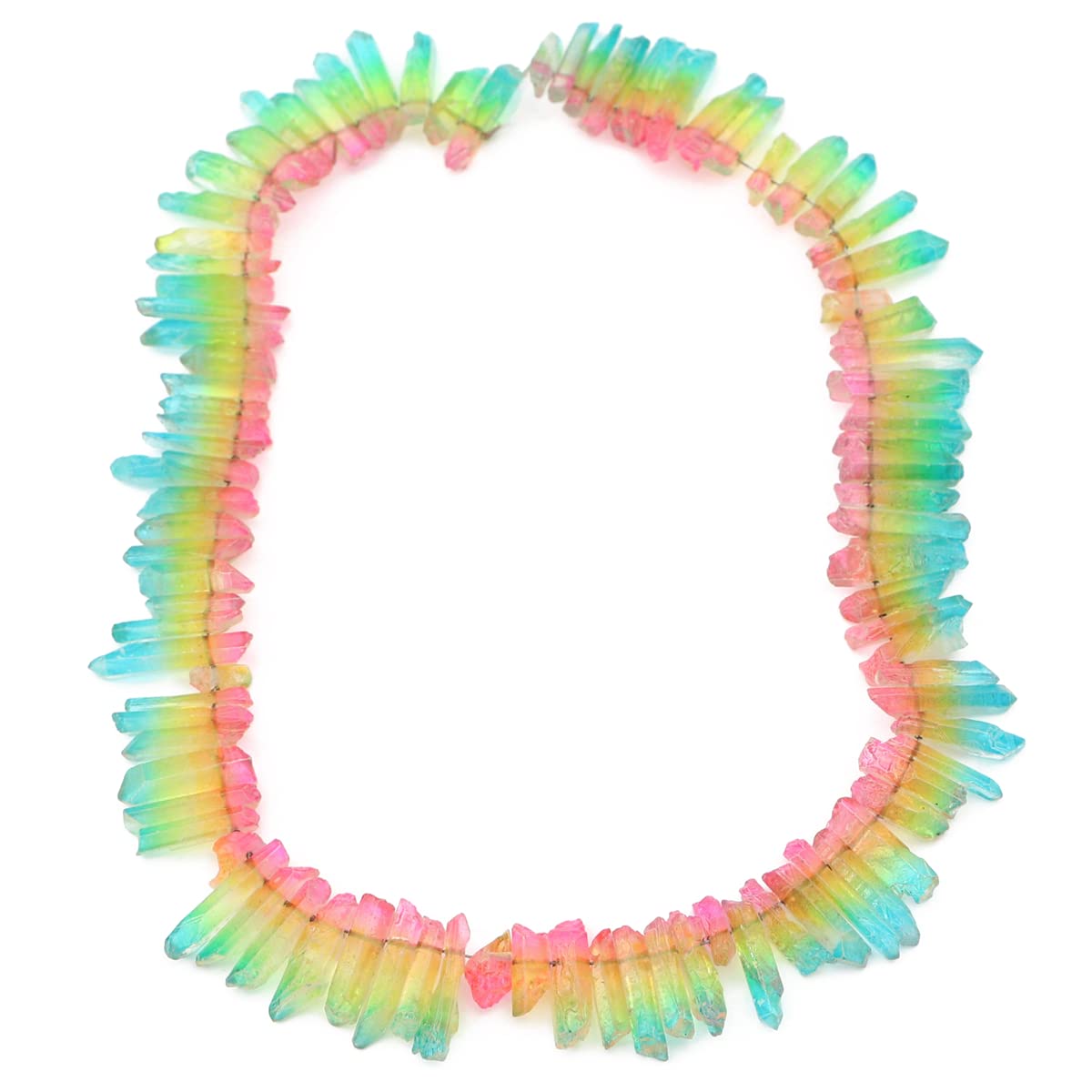 BEADIA Pink/Green Titanium Coated Crystal Quartz Spike Point Stick Beads Rough 1.0"-1.5" for Jewelry Making 15 Inch/Strand