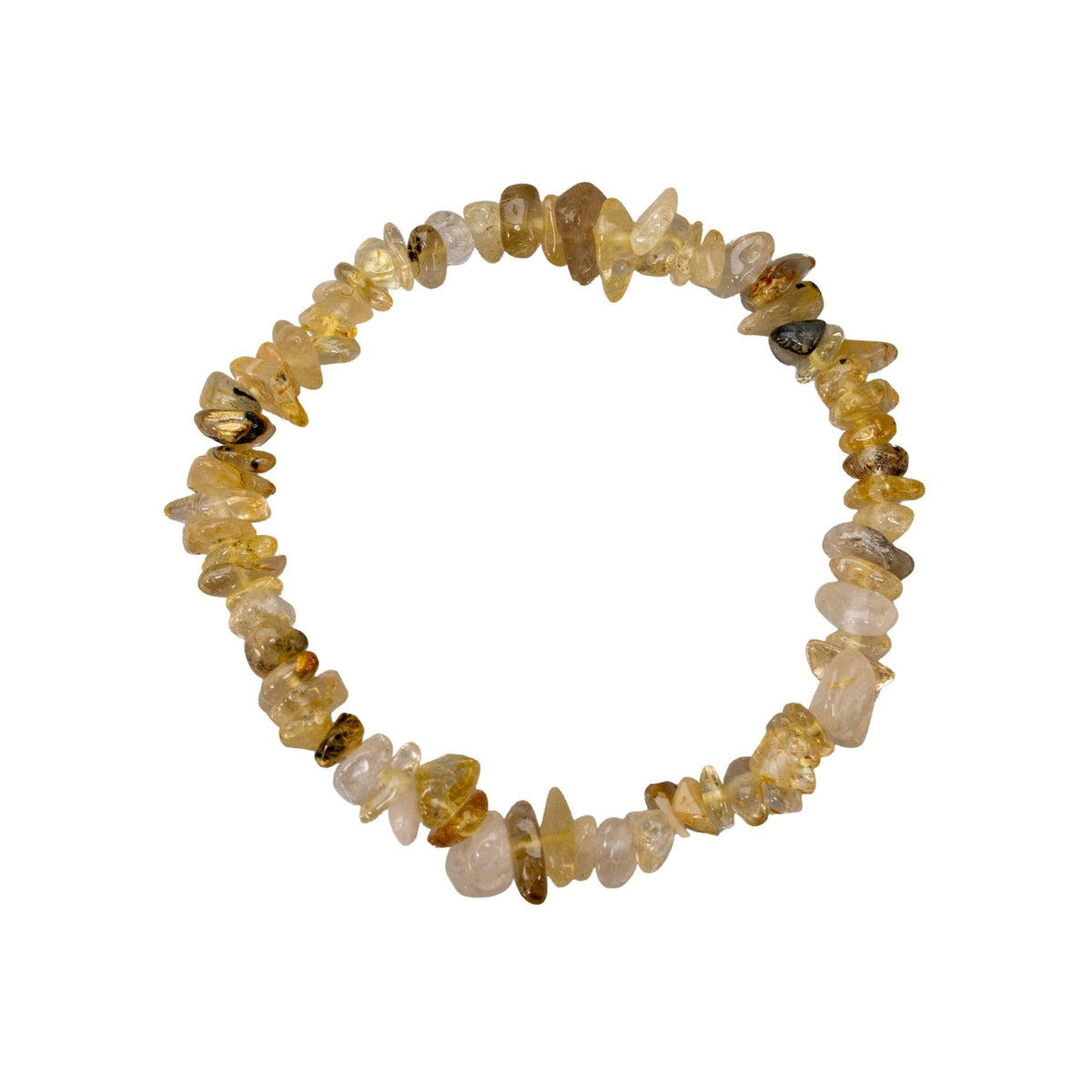 Rutilated Quartz Natural Gemstone Bracelets, Chakra Crystal Healing Chip Stretch Bracelets, Gemstone Polished Irregular Crystals, Crystal Irregular Chips Beads Stretch Bracelets (Rutilated Quartz)