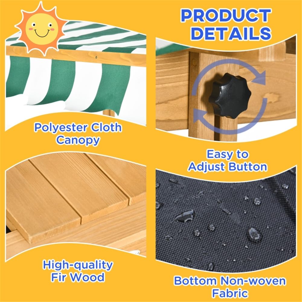 CARLIÉ Kids Wooden Sandbox with Cover for Backyard Garden,Sand Box with Adjustable Canopy,Kids Outdoor Play Equipment Sand Protection Bottom Liner