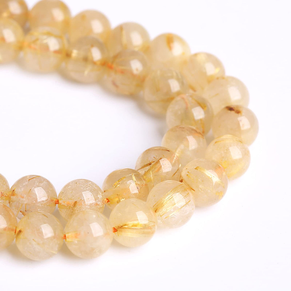 8MM 45PCS Natural Stone Golden Rutile Quartz Beads Gemstone 2A Grade Actinolite Semi Precious Crystal Loose Beads for Jewelry Making DIY Bracelet Necklace 1 Strand