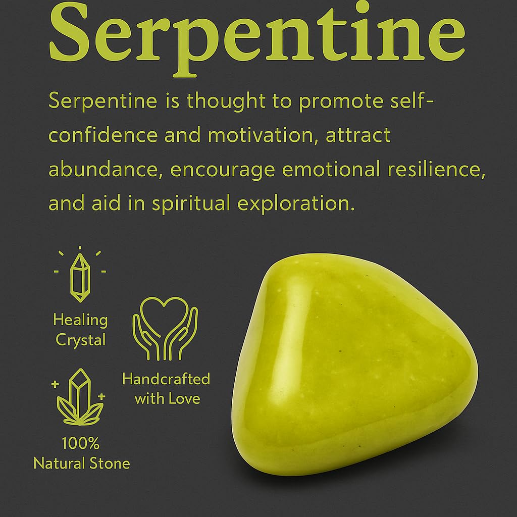 Healing Crystal Stones, Serpentine Tumbled Stone – Natural Crystal for Positivity, Energy Balance & Calmness – Pocket Gemstone for Meditation, Reiki, Chakra & Home Décor