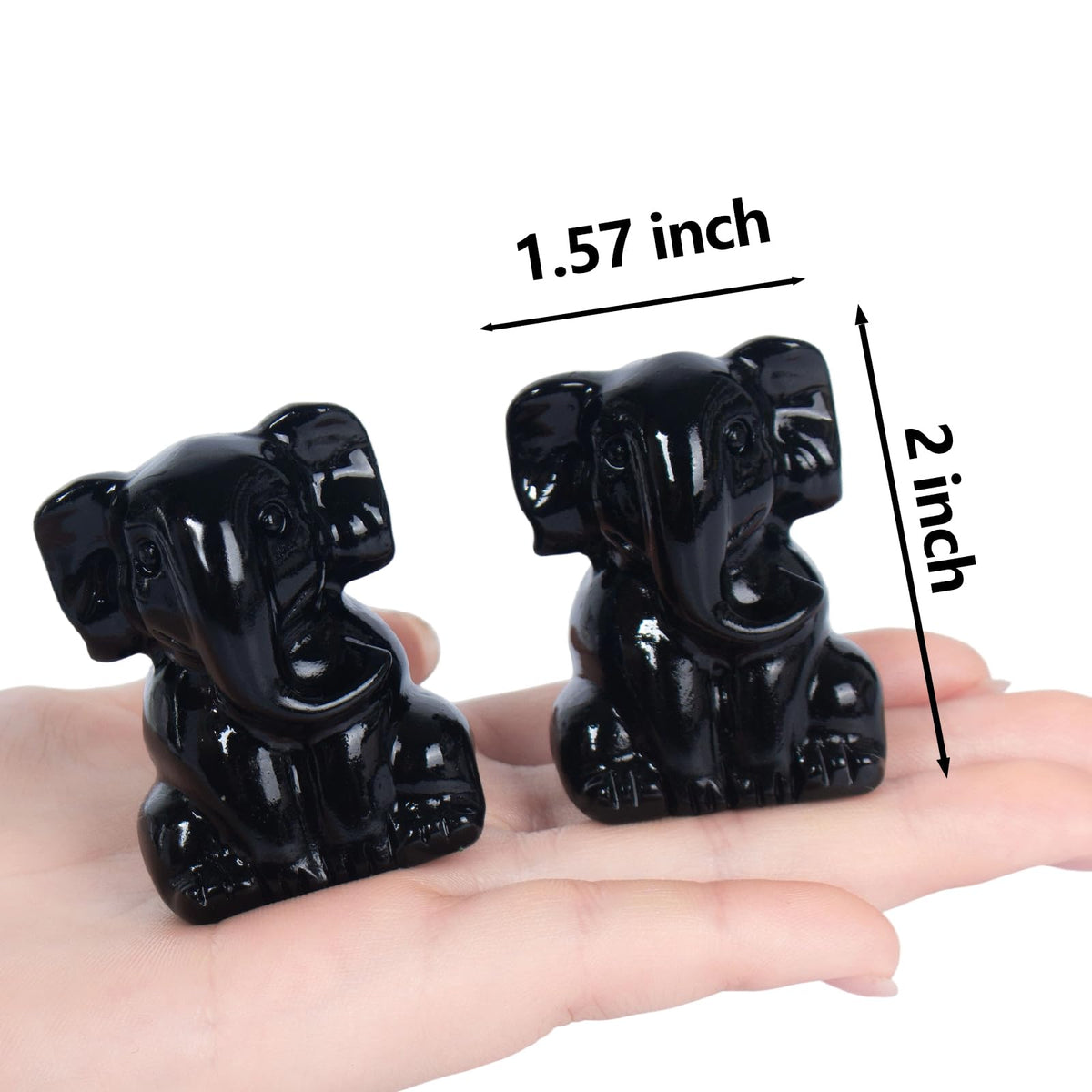 Ytbeoxk 2 Inch Crystal Elephant Decor Statues, Black Obsidian Cute Sitting Elephant Figurines, Reiki Healing Crystal Carved Animal Statues, Home Office Desk Hand Carved Decor Gifts for Women