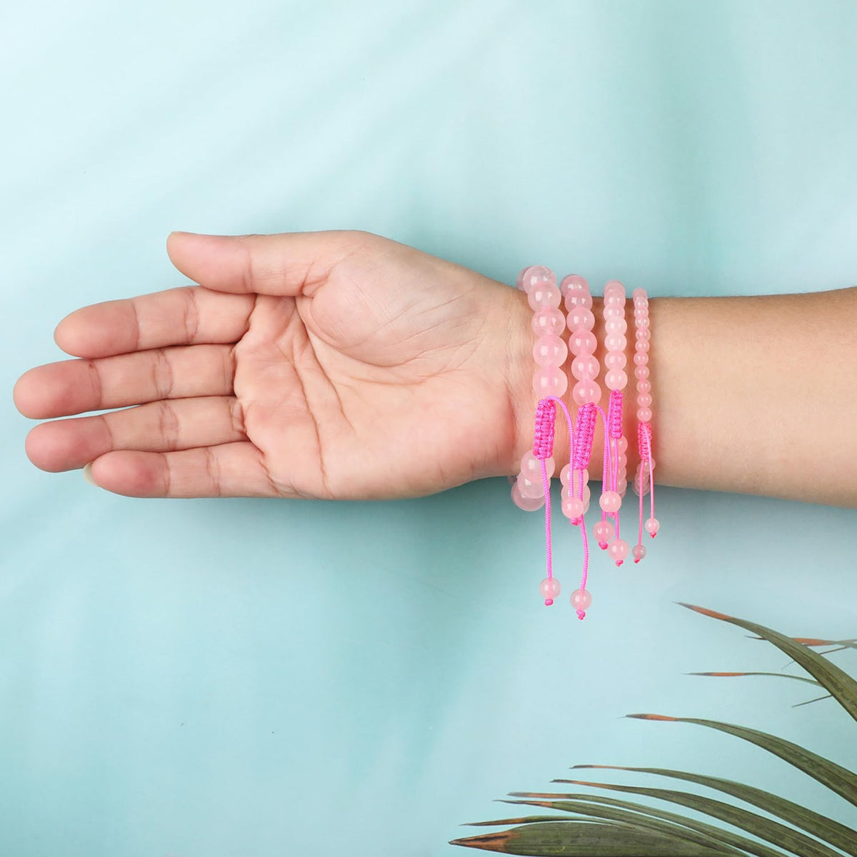 AD Beads 4mm Rose Quartz Bracelet - Stone of stone of Love and Courage - Handmade Natural Stone Crystal Bracelet with Adjustable Macrame String - Yoga Healing Power Energy Gifts for Men and Women