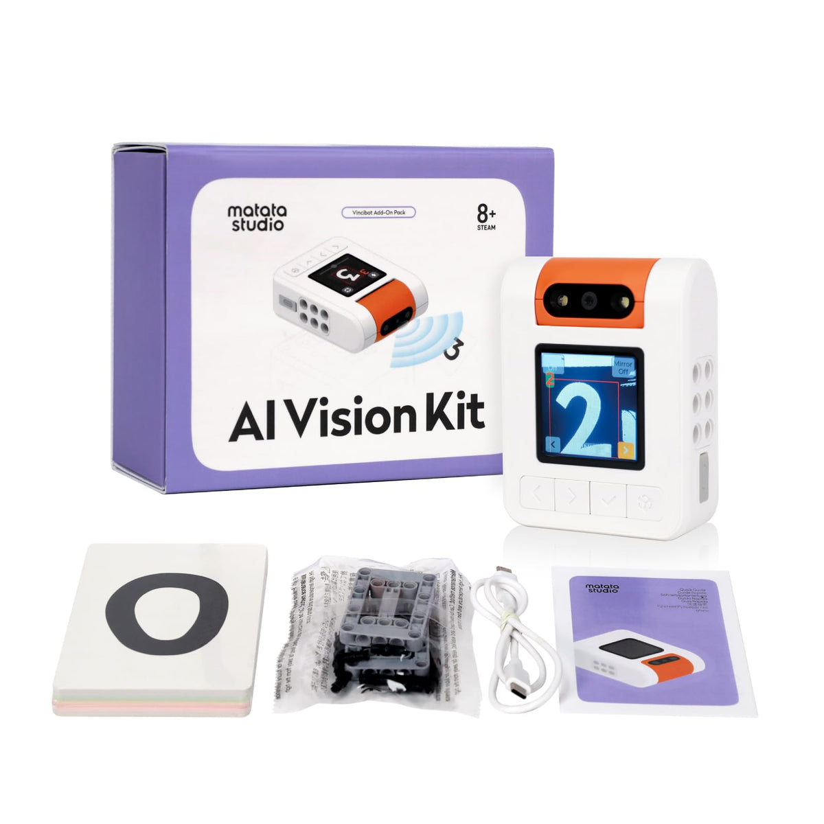 MatataStudio AI Vision Kit for VinciBot with a 180° Flip Camera, Programmable Screen and Modular Structure Can Add 7 Visual Functions, for Beginners and Advanced Learners of AI from 8-12