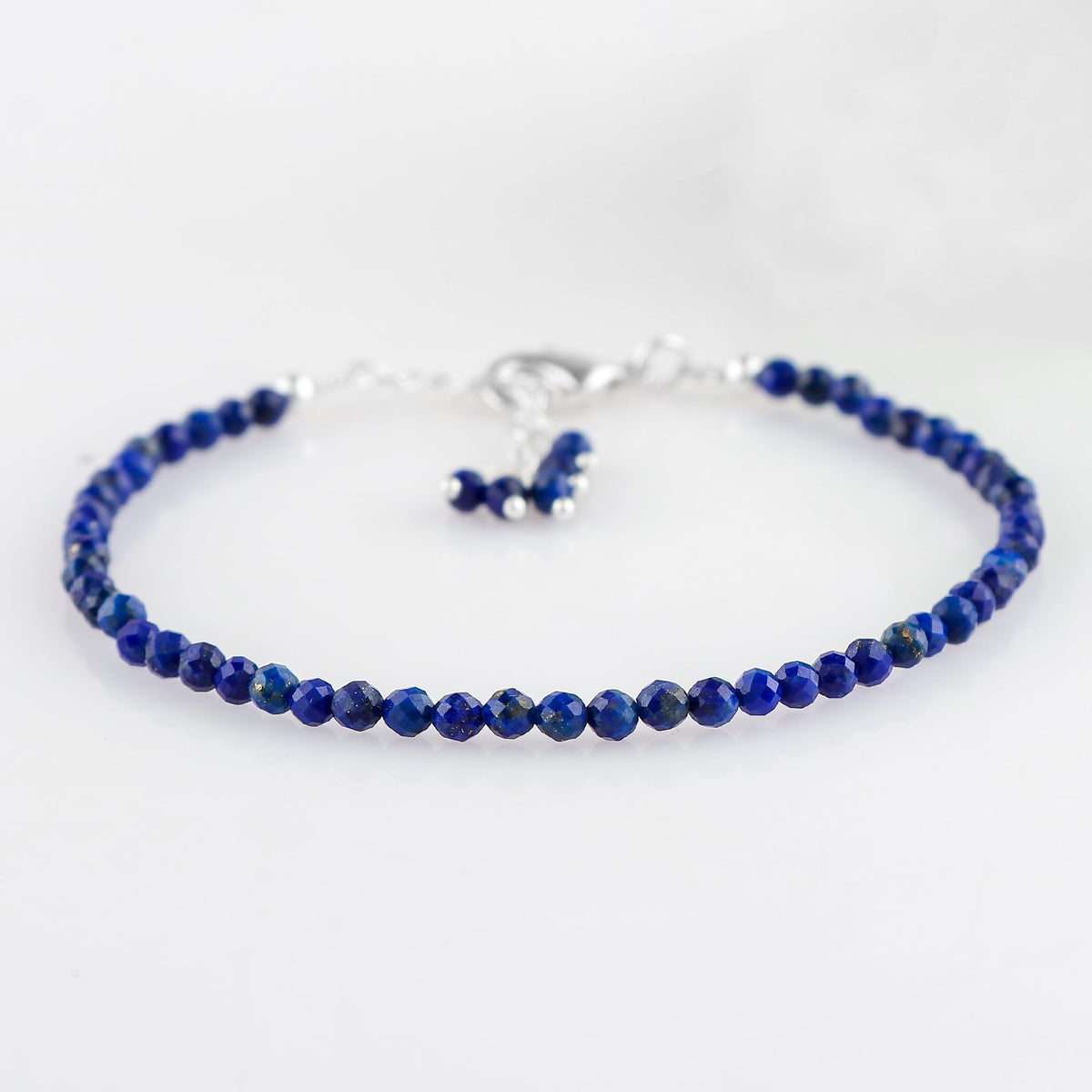 CRYSTALINES Natural Lapis Lazuli Gemstone Bracelets, Faceted Beads Stones, Handmade Boho Hypoallergenic Jewelry for Women, Healing Crystals, Adjustable Silver Plated 7+1inch Birthday Gift