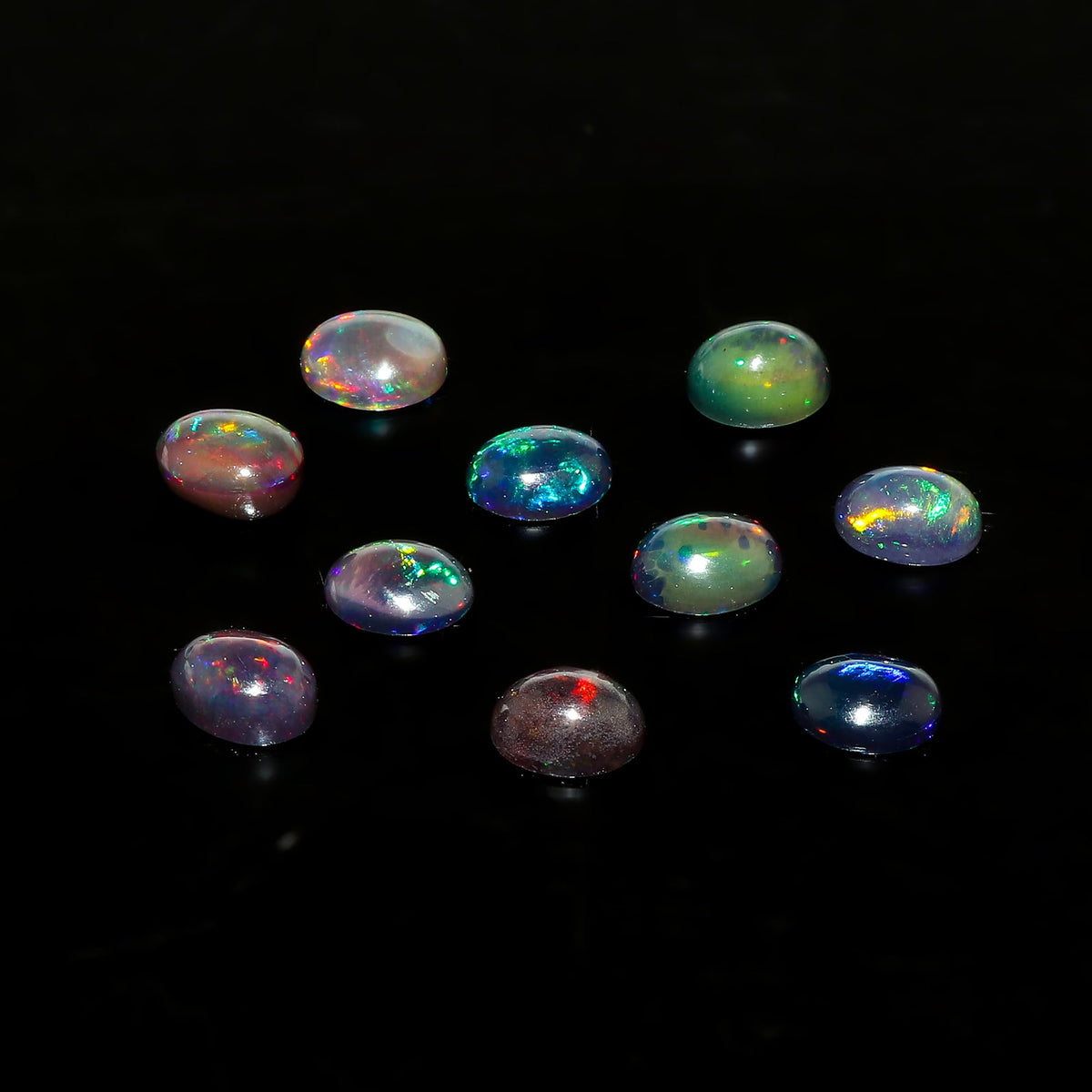 AURA GEMS Natural Black Opal Oval Shape-Ethiopian Opal Gemstone Wholesale Lot-Healing Crystals-DIY Jewelry Making Bulk Gemstone Deal (2 Piece Pack Of, Oval Cabochon, 8x6x4mm)