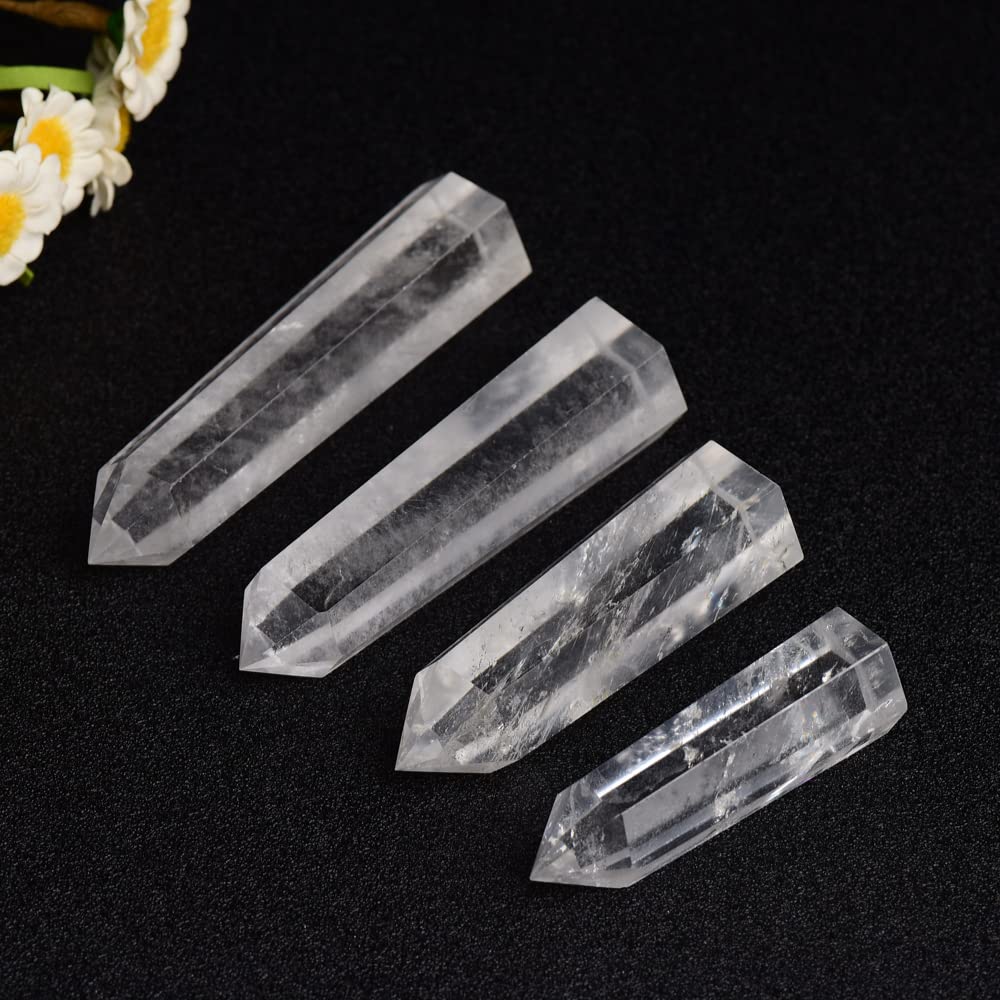 WUYOUSHI 1PCS Clear Quartz Natural Crystal Tower 2.75-3.54" Healing Crystal Wand 6 Faceted Chakra Reiki Meditation Therapy