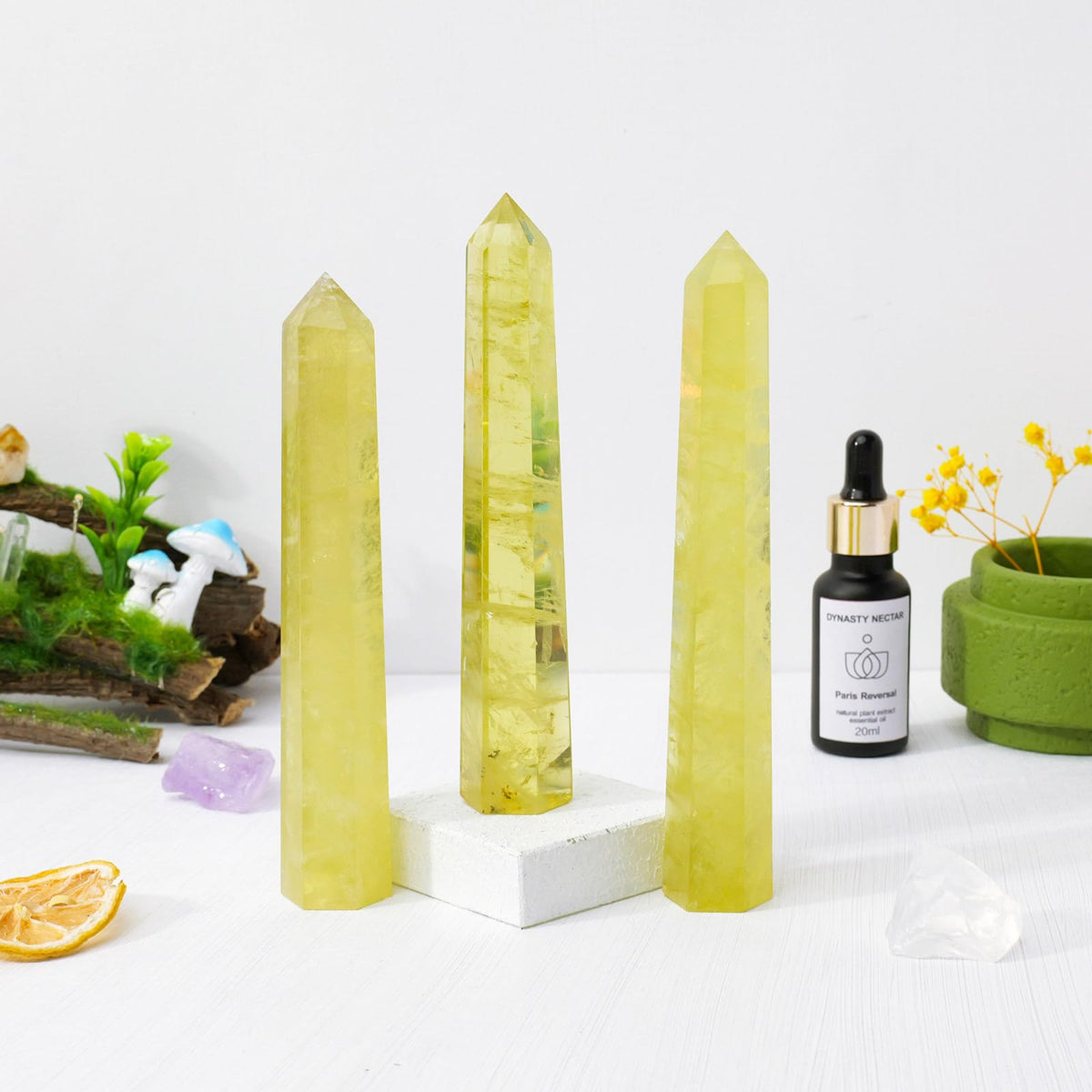 Apengshi 1PCS Natural Crystal Citrine Tower 5.9"-6.3" (15-16cm) 6 Faceted Single Point Prism Healing Crystal Wand for Meditation Reiki Chakra Therapy