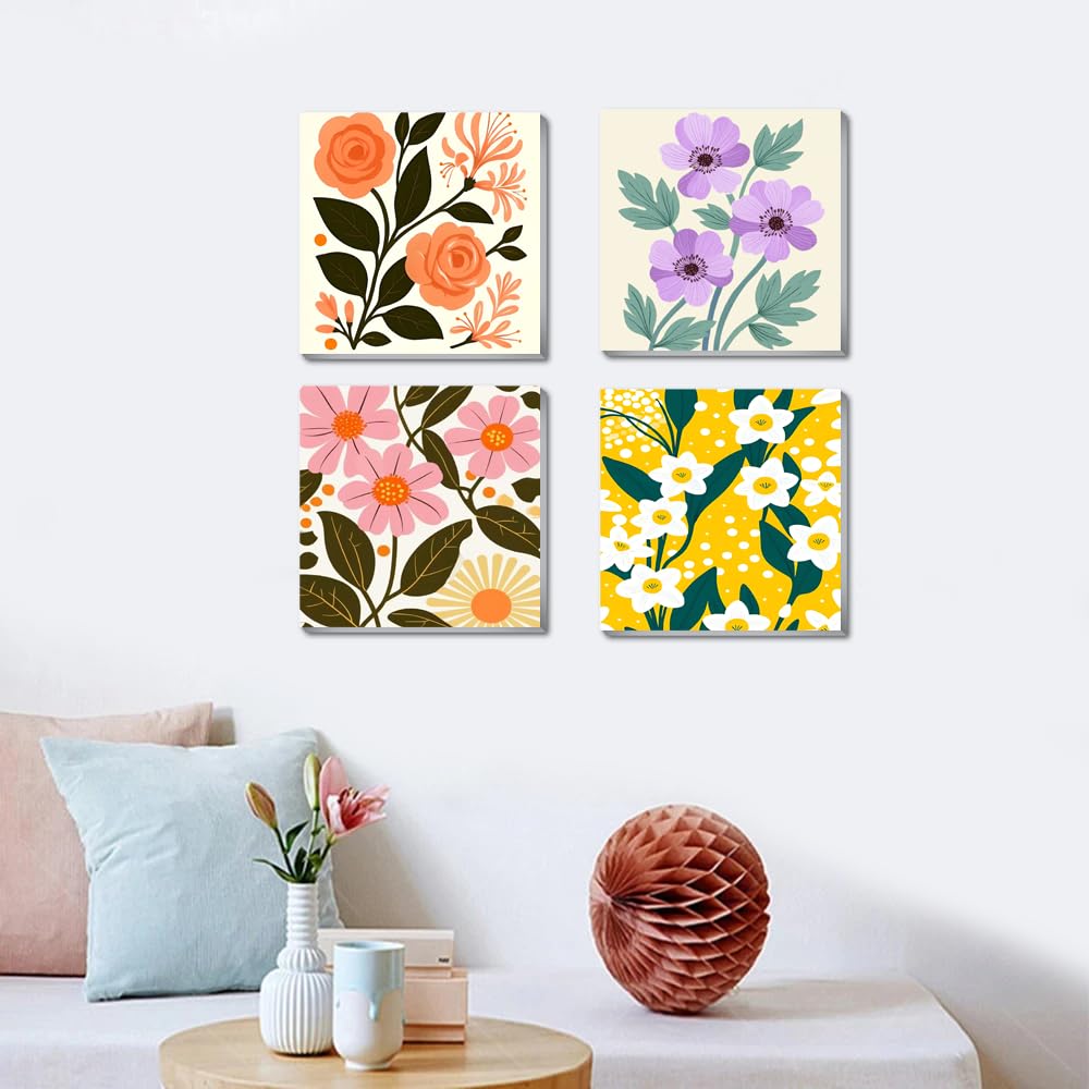 Canrichshop 4 Pack Adult Paint by Number Kits Beginner & All Ages 4-8-12 and More,Framed Flowers Painting by Numbers, DIY Paint by Numbers for Adults for Decor Present 8X 8 inch