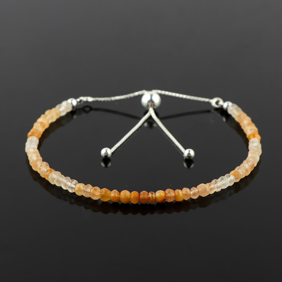 CRYSTALINES Natural Shaded Moonstone Gemstone Bolo Bracelet, Handmade Bohemian Jewelry, Faceted Beads Stone, June Birthstone, Healing Crystals, Silver Plated, Christmas Gift for Women, 10Inch