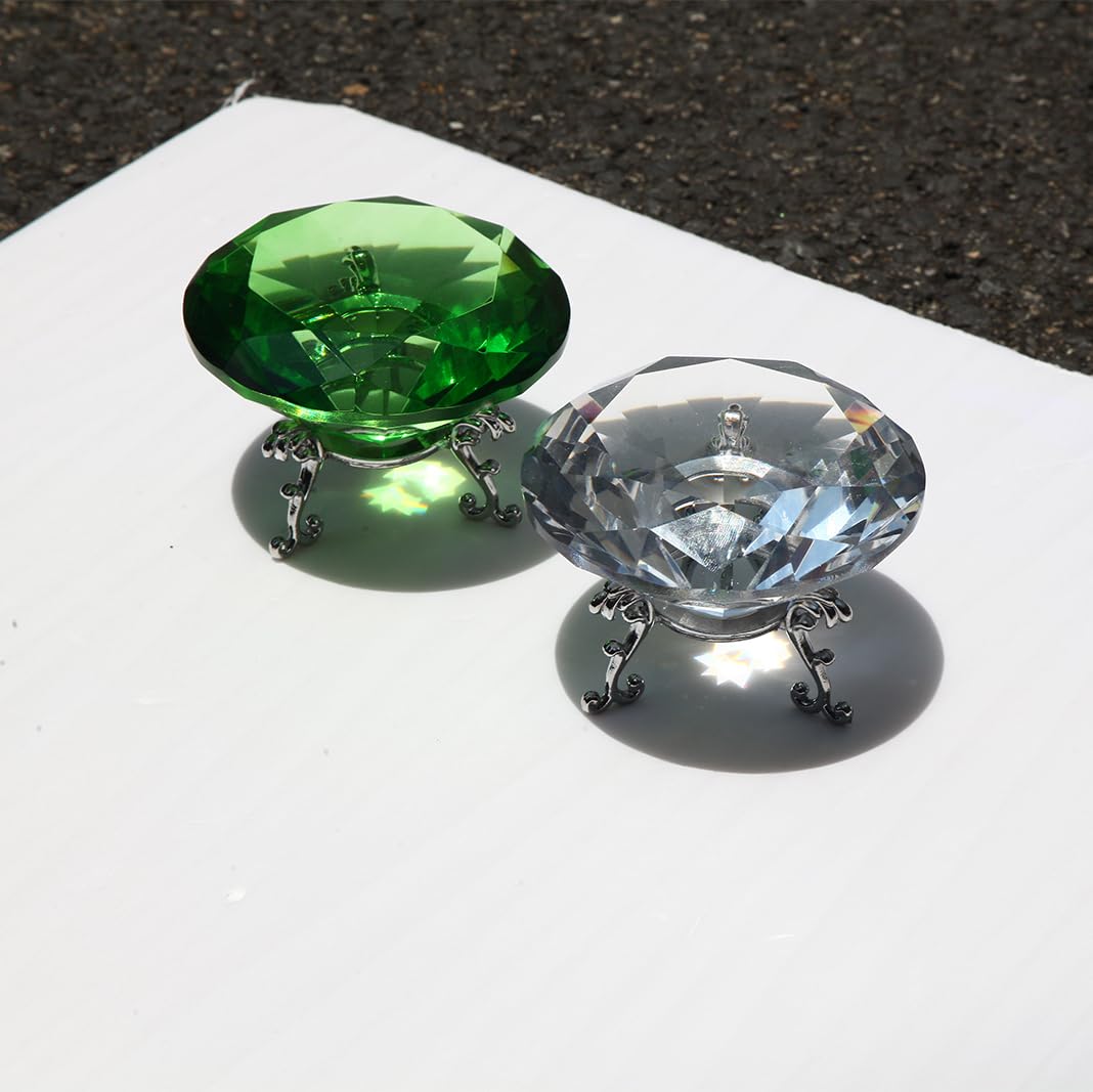 Hiziwimi 60mm Large Crystal Diamond Paperweight with Stand Jewels Wedding Decorations Centerpieces Home Decor (2.36 in, Green)