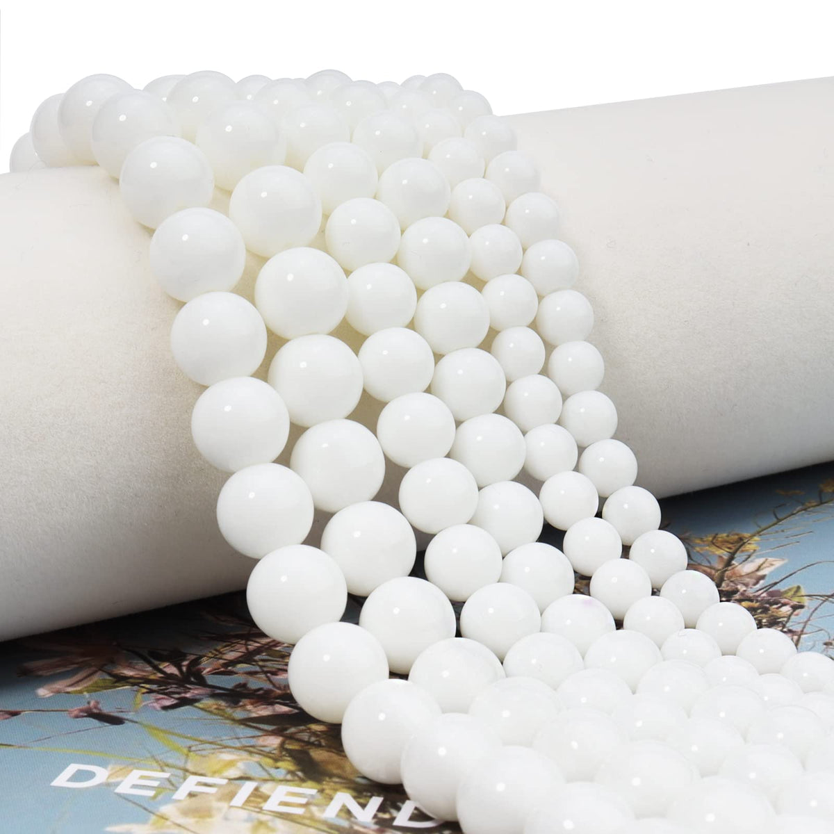 60pcs 6mm Natural Stone Beads White Jade Tridacna Beads Energy Crystal Healing Power Gemstone for Jewelry Making, DIY Bracelet Necklace