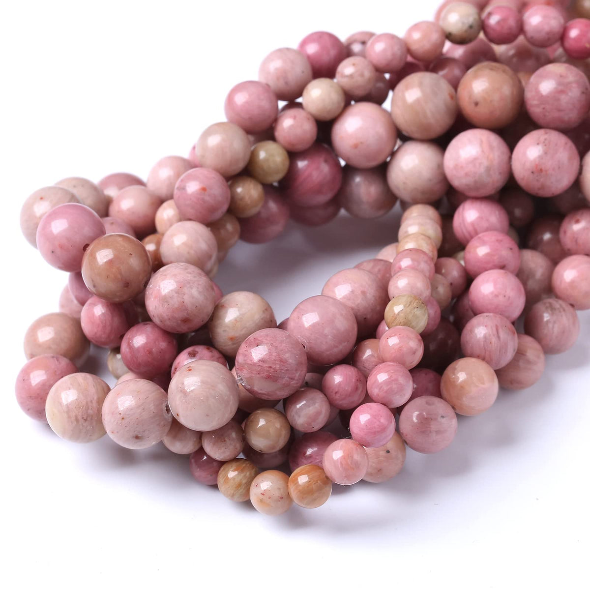 32PCS 12MM Natural Rhodonite Beads Round Loose Stone Beads for Jewelry Making DIY Energy Stone Healing Power Bracelet 15"