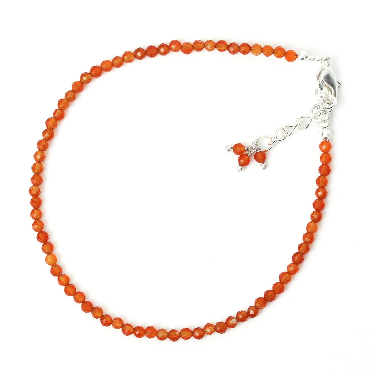 Gempires Handmade Carnelian Gemstone Beaded Bracelet for Women | 2.4–2.5 mm Faceted Natural Stone | Adjustable 7+1 Inch Silver Plated Chain | Dainty Minimalist Stacking Jewelry | Orange Stone Gift