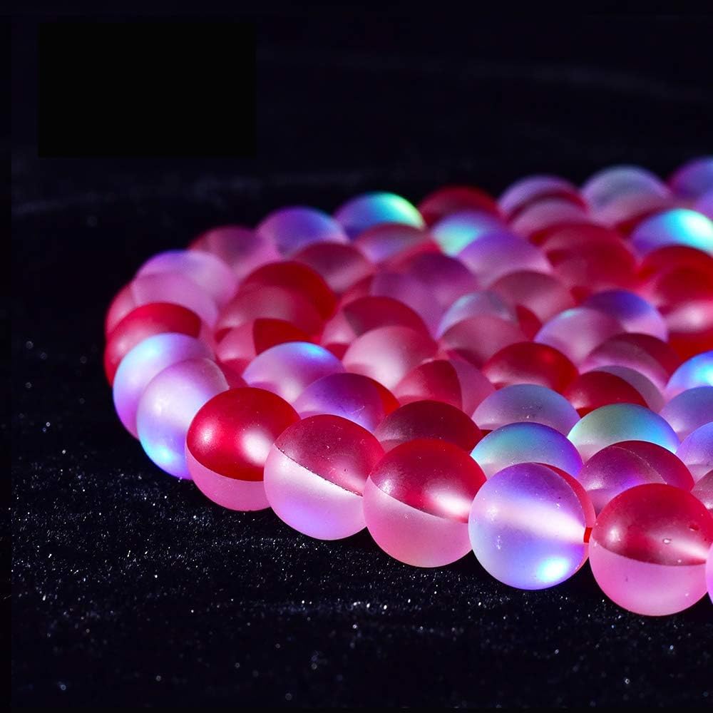 Asingeloo 48PCS 8mm Natural Red Mystic Aura Quartz Gemstone Frosted Matte Titanium Round Loose Spacer Beads 15 inch Full Strand Crystal Healing Power Quartz