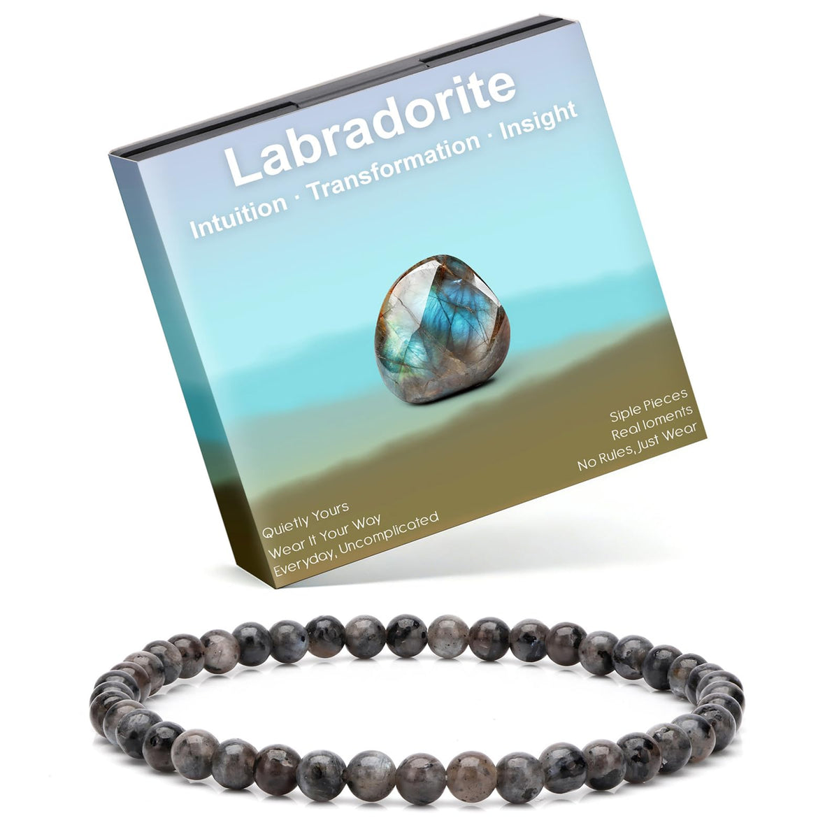 Risyfjew 4MM Handmade Labradorite Natural Gemstone Stretch Elastic Bracelet,PE Film Anti-oxidation Packaging Natural Stone Crystal Healing Power Energy Gifts for Adult