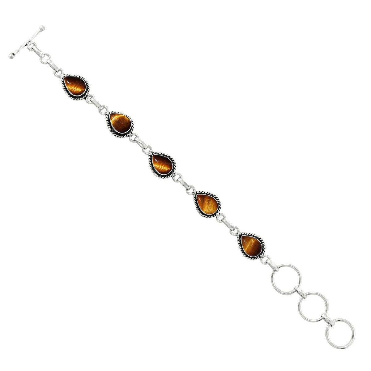 Natural Tiger Eye Silver Plated Link Bracelet for Women - Brown Stone November Birthstone Handmade Vintage Style Adjustable Bracelet - Anniversary Wedding Gifts for Her