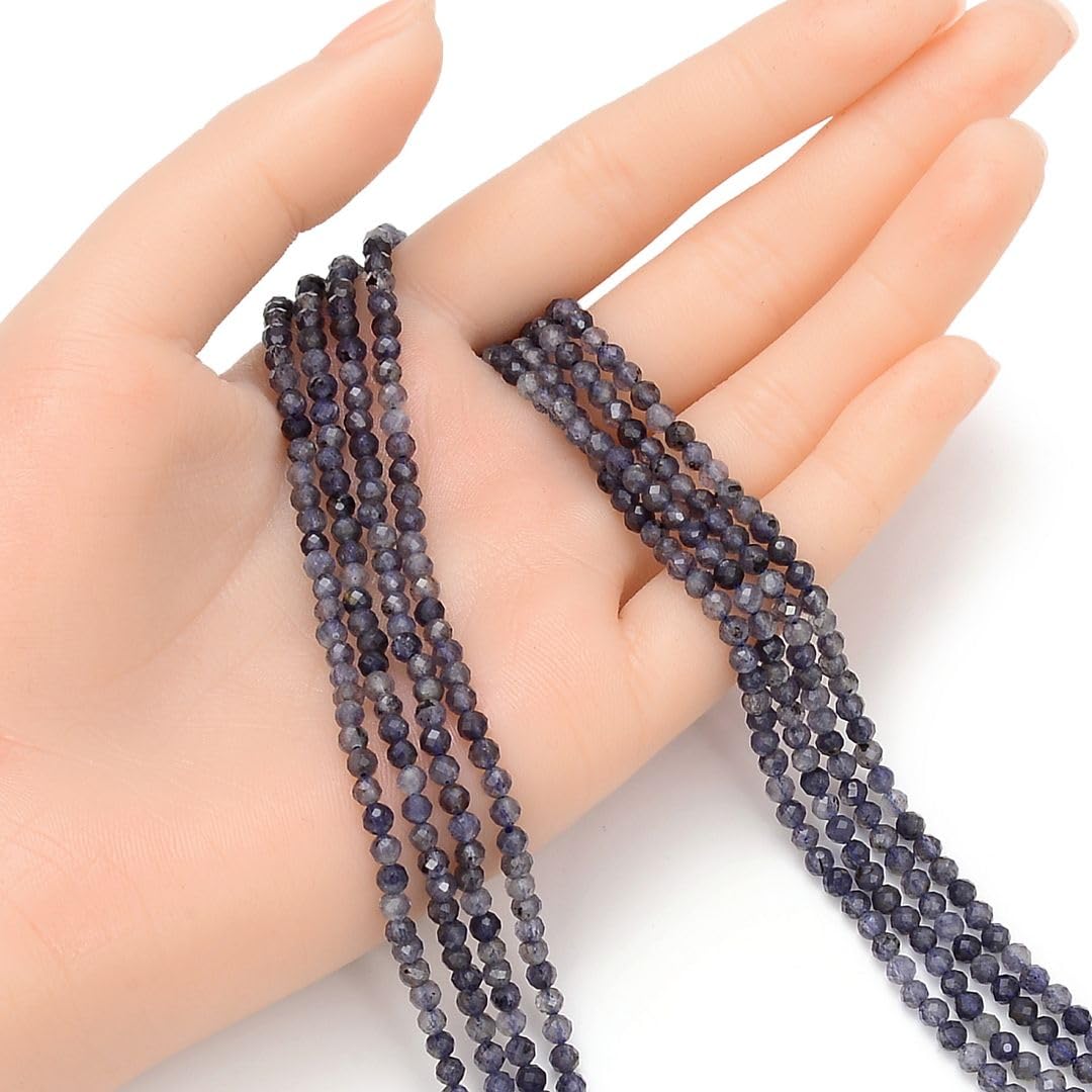 Adabele 30 Inch Natural Iolite Dichroite Healing Gemstone 3mm (0.12 Inch) Tiny Small Faceted Round Loose Beads Stone Spacer (220-240pcs Total) for Craft Jewelry Making GK3-20