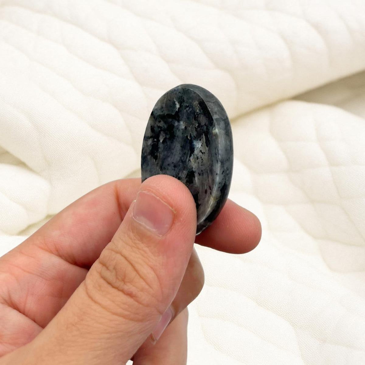 GEMSCITE Larvikite Thumb Worry Stones Metaphysical Gemstone Crystal Healing Reiki Men Women Gift Feng Shui Positive Energy Love Wellness Palm Stones Wicca Powerful
