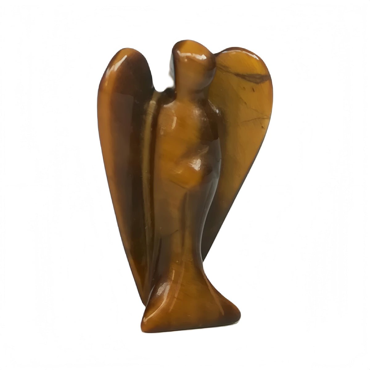 Afucats Natural Tiger's Eye Healing Guardian Angel Indoor Decorative Stone,1.5 Inches Carving Pocket Palm Statue,Gift for Her Christmas Décor